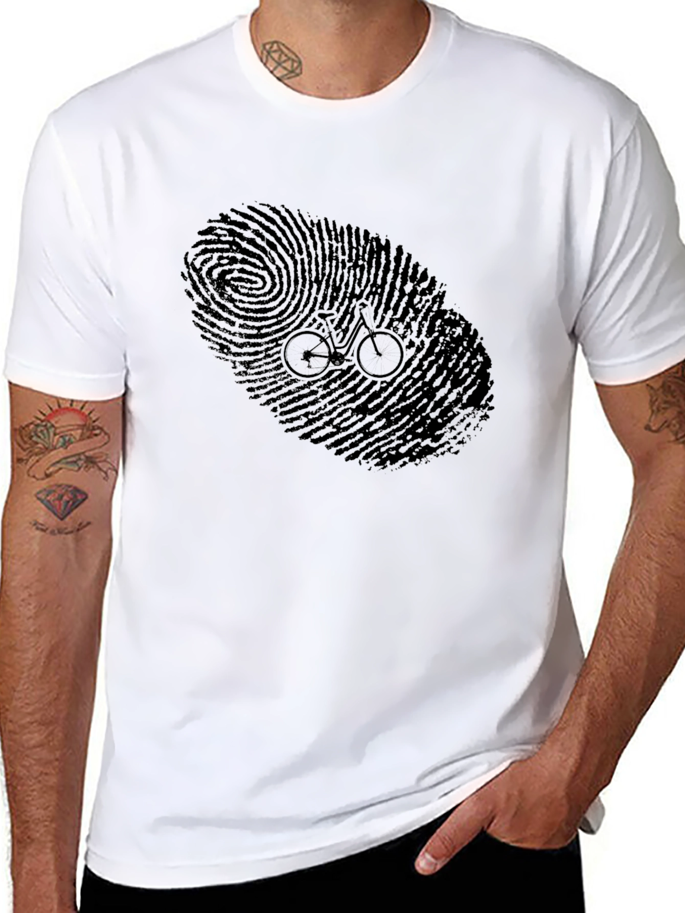 Unique Bike Fingerprint Graphic T-Shirt - Black
