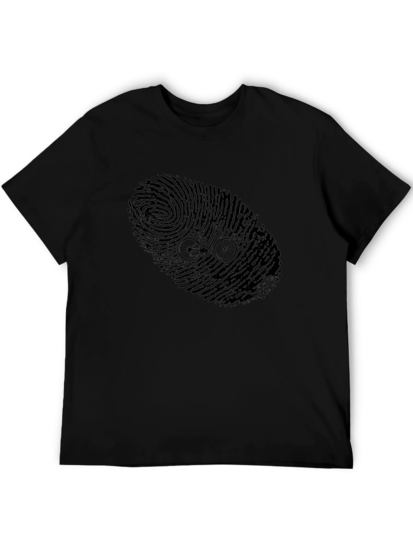 Unique Bike Fingerprint Graphic T-Shirt - Black