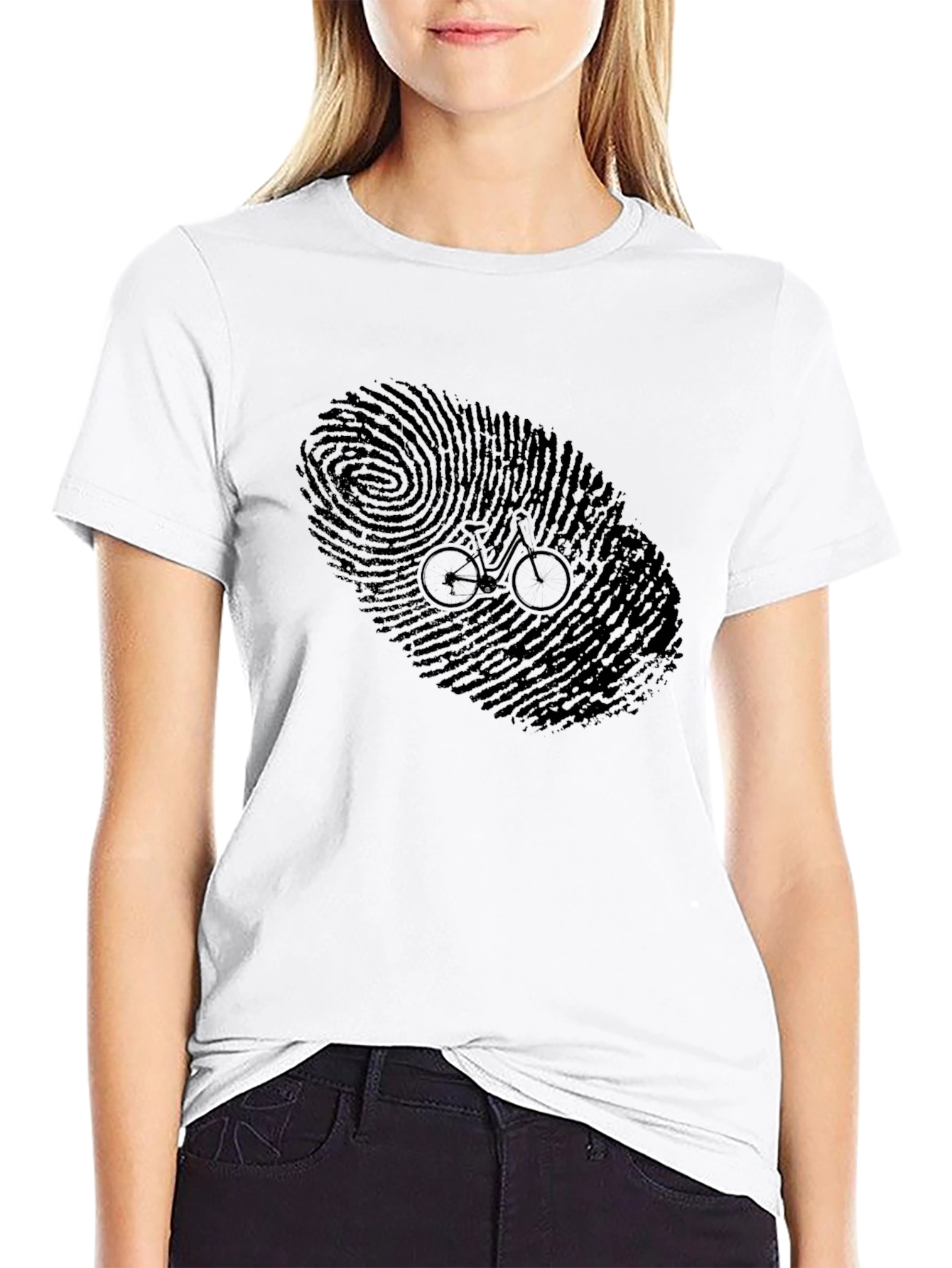 Unique Bike Fingerprint Graphic T-Shirt - Black