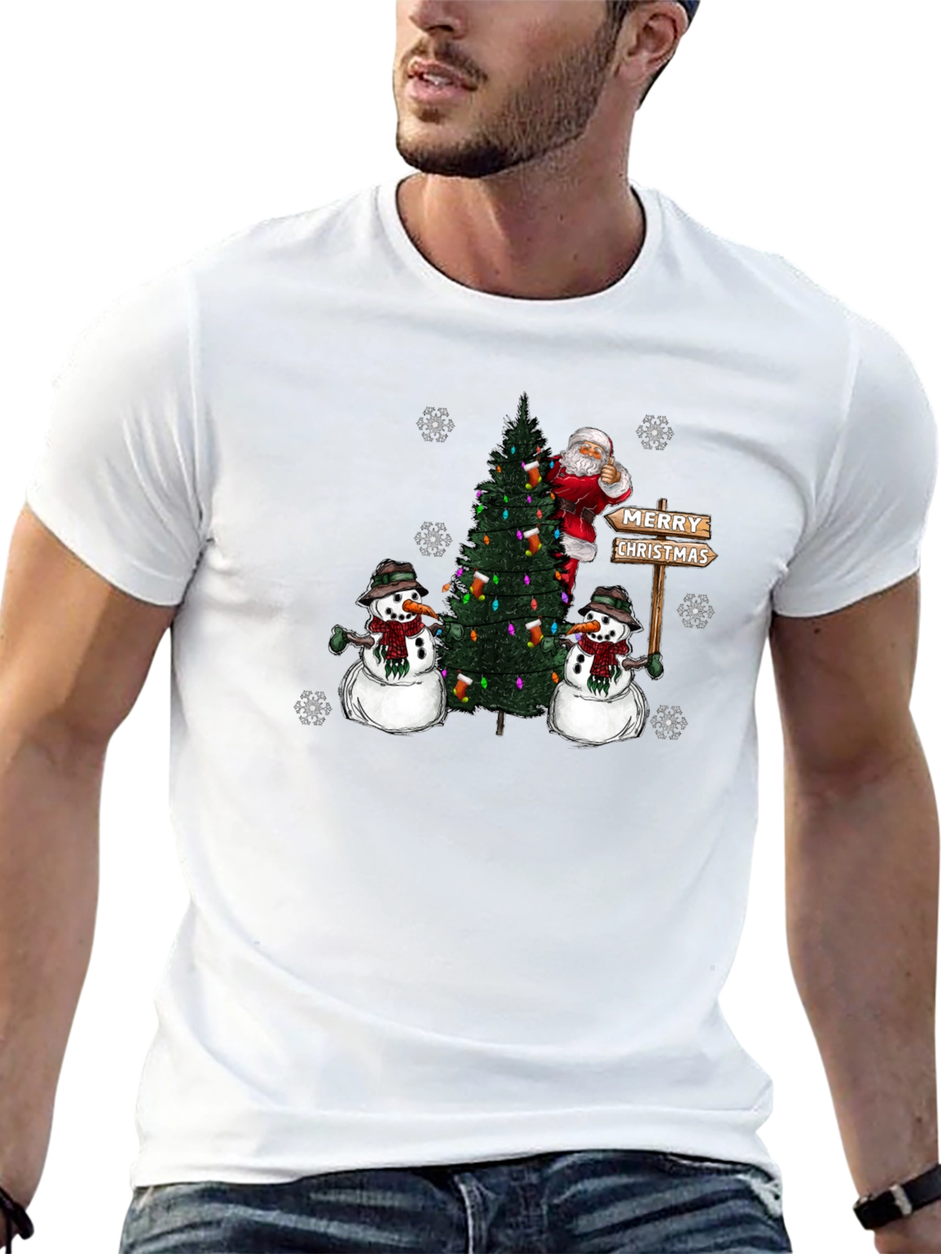 Festive Santa & Snowmen Christmas Tree T-Shirt