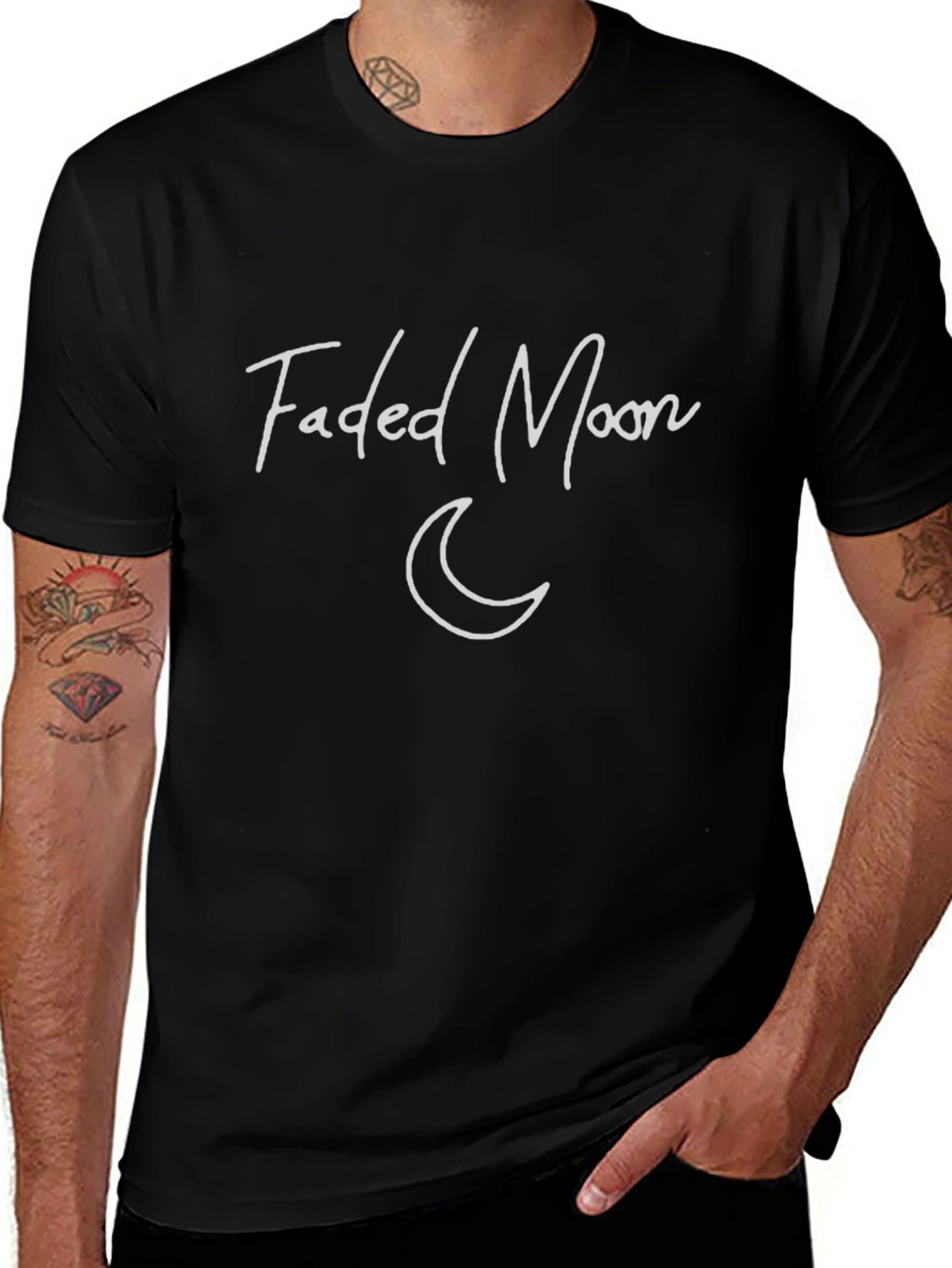 Faded Moon Graphic T-Shirt - Casual Black Tee