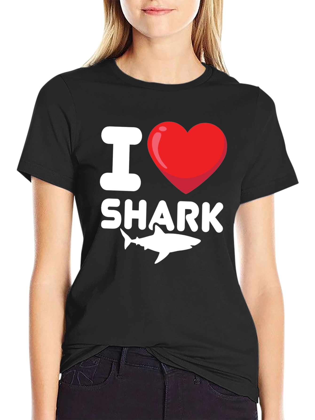 I Heart Shark T-Shirt - Black Cotton Tee