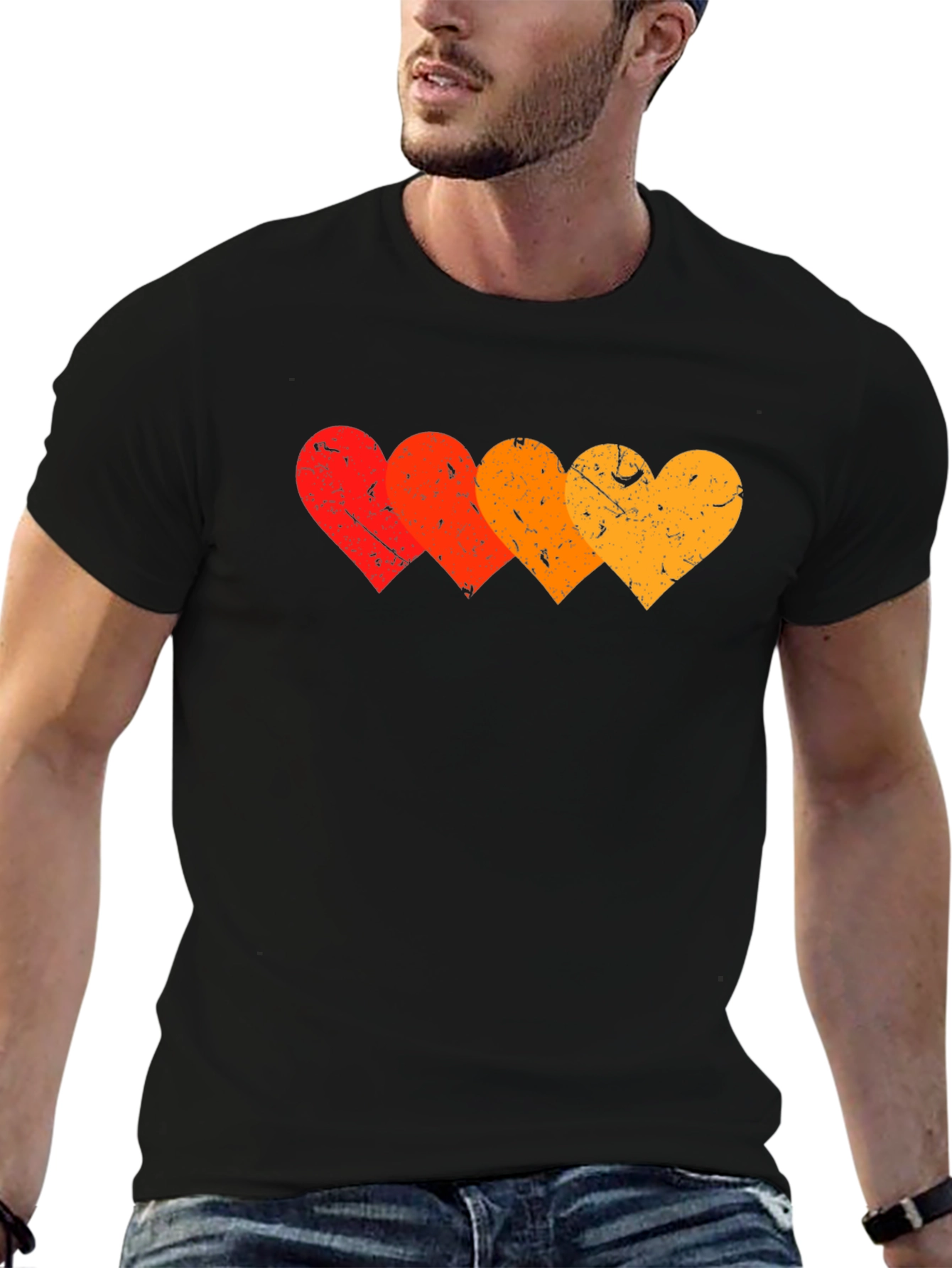 Retro Hearts Graphic T-Shirt - Stylish Black Tee
