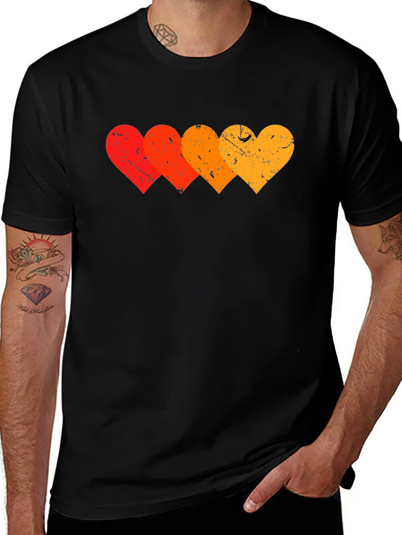 Retro Hearts Graphic T-Shirt - Stylish Black Tee