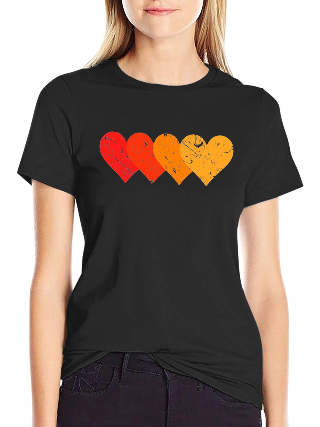 Retro Hearts Graphic T-Shirt - Stylish Black Tee
