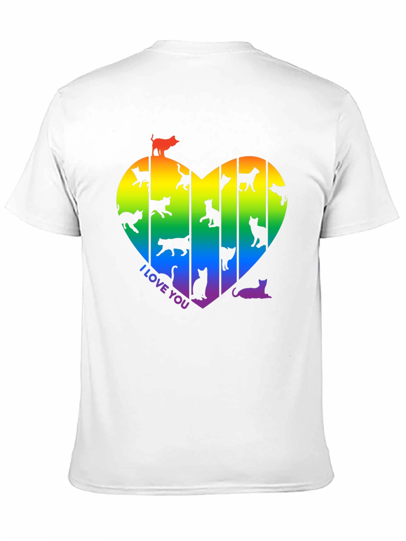 Rainbow Cat Heart T-Shirt - I Love You!