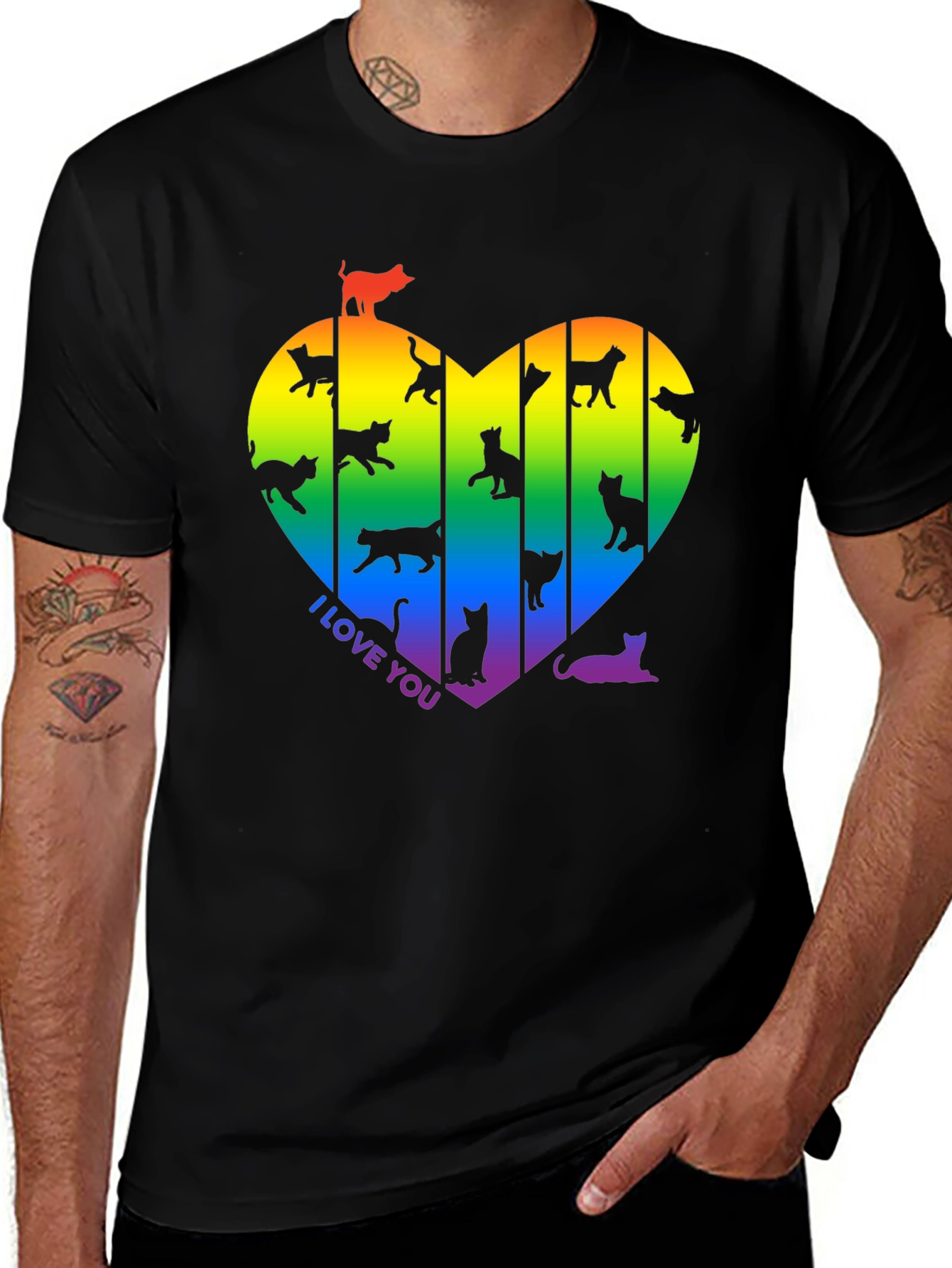 Rainbow Cat Heart T-Shirt - I Love You!