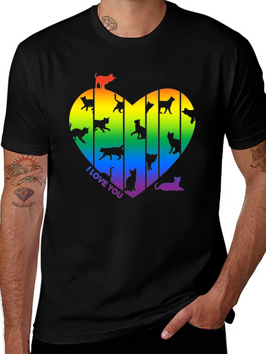 Rainbow Cat Heart T-Shirt - I Love You!