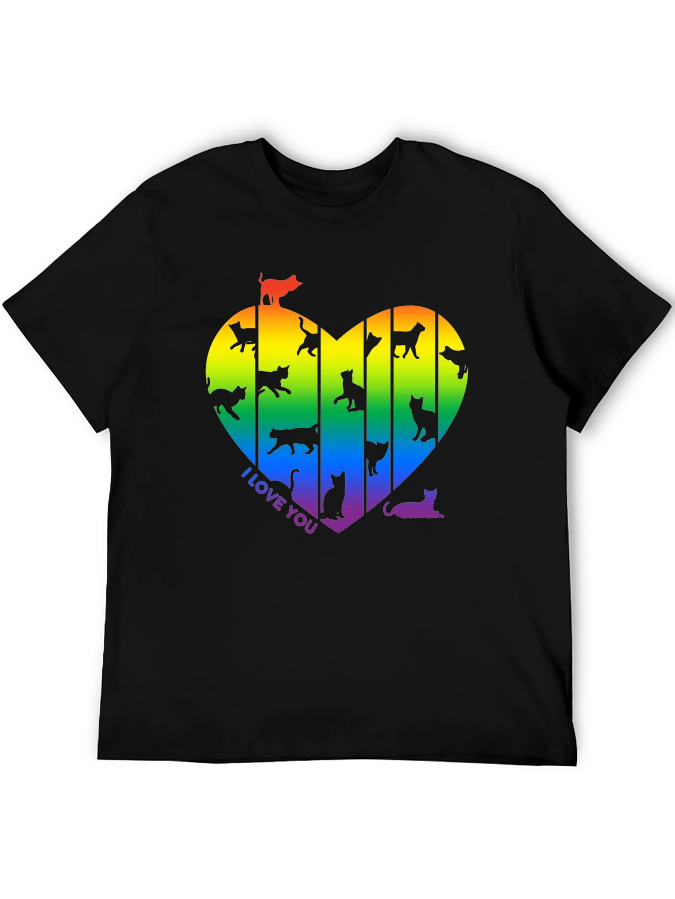 Rainbow Cat Heart T-Shirt - I Love You!