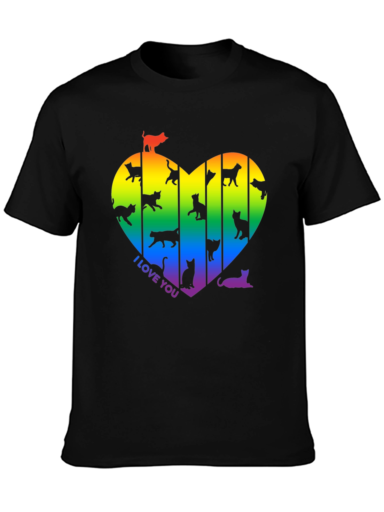 Rainbow Cat Heart T-Shirt - I Love You!