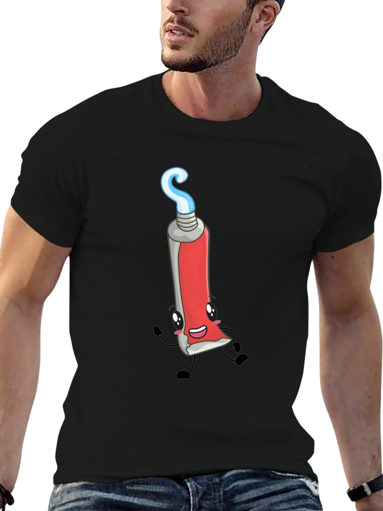 Cartoon Toothpaste Graphic Black Tee