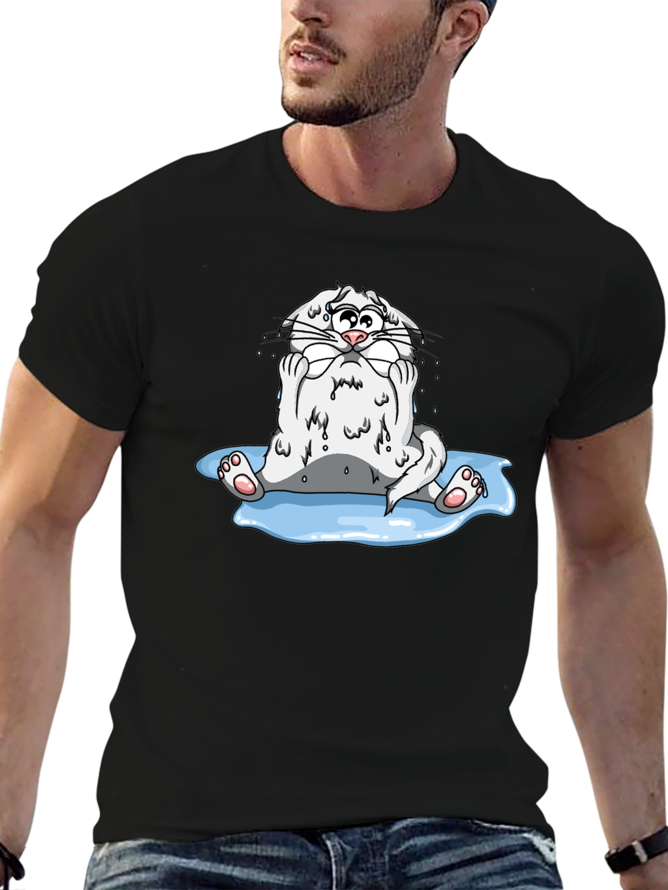 Sad Cat Black T-Shirt