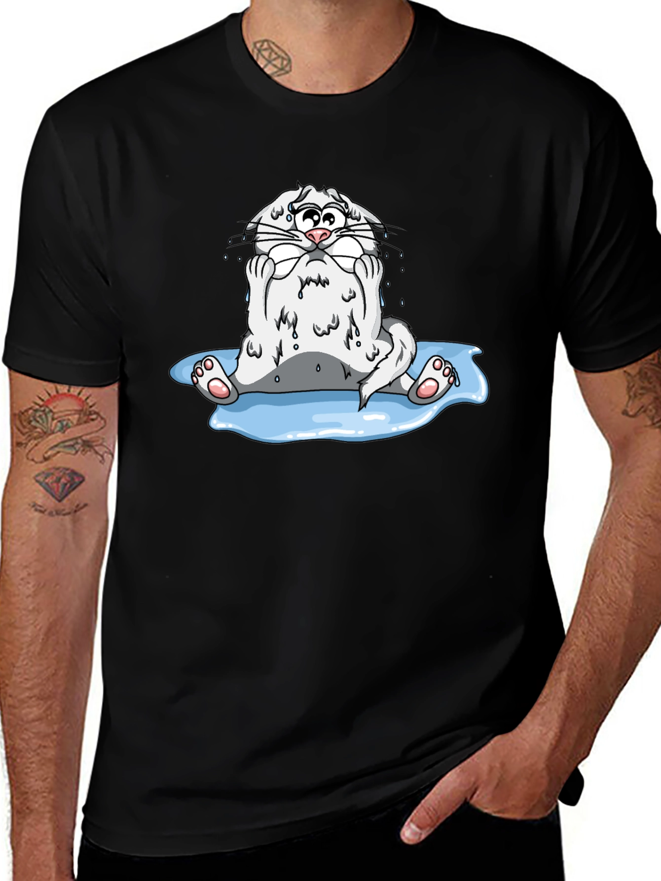 Sad Cat Black T-Shirt