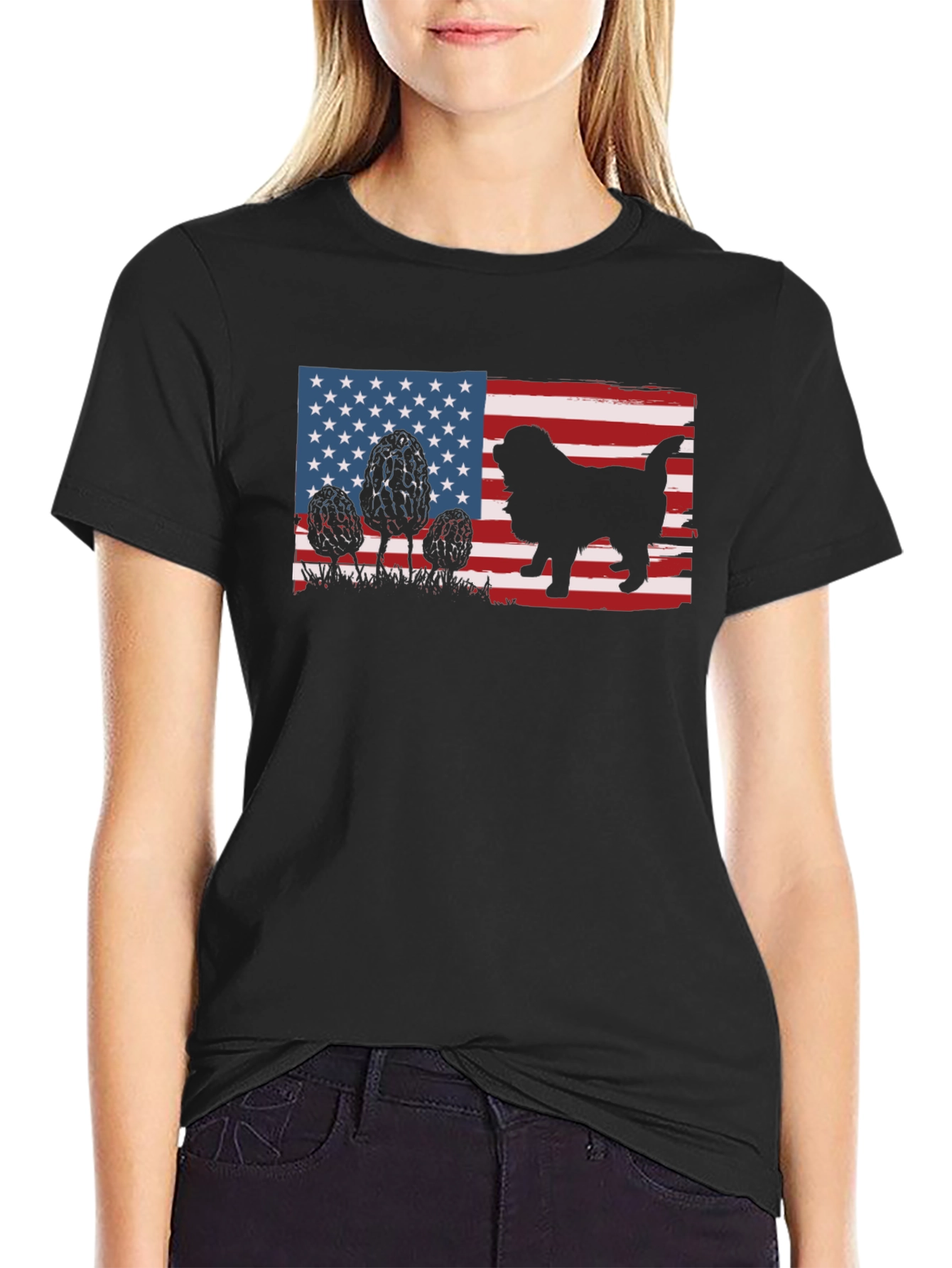 American Flag Dog Graphic Tee - Black