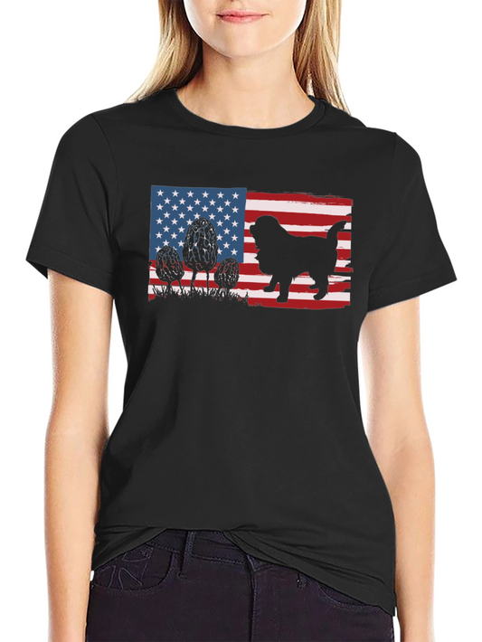 American Flag Dog Graphic Tee - Black