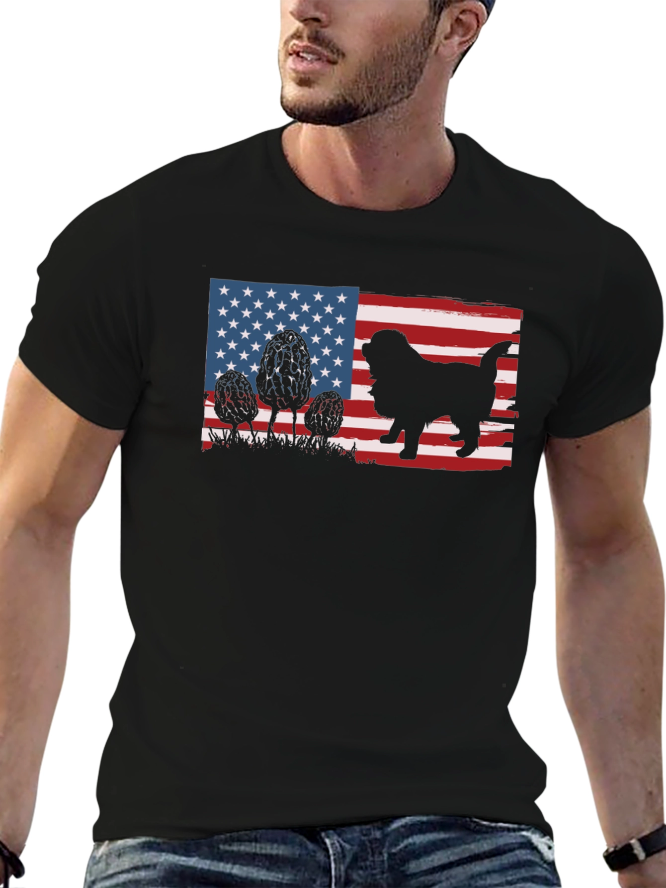 American Flag Dog Graphic Tee - Black
