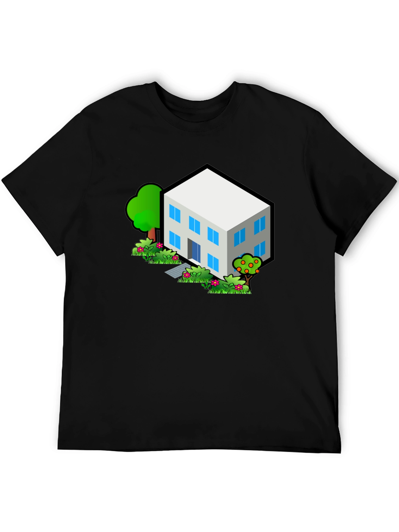 Isometric House T-Shirt - Black Cotton Tee