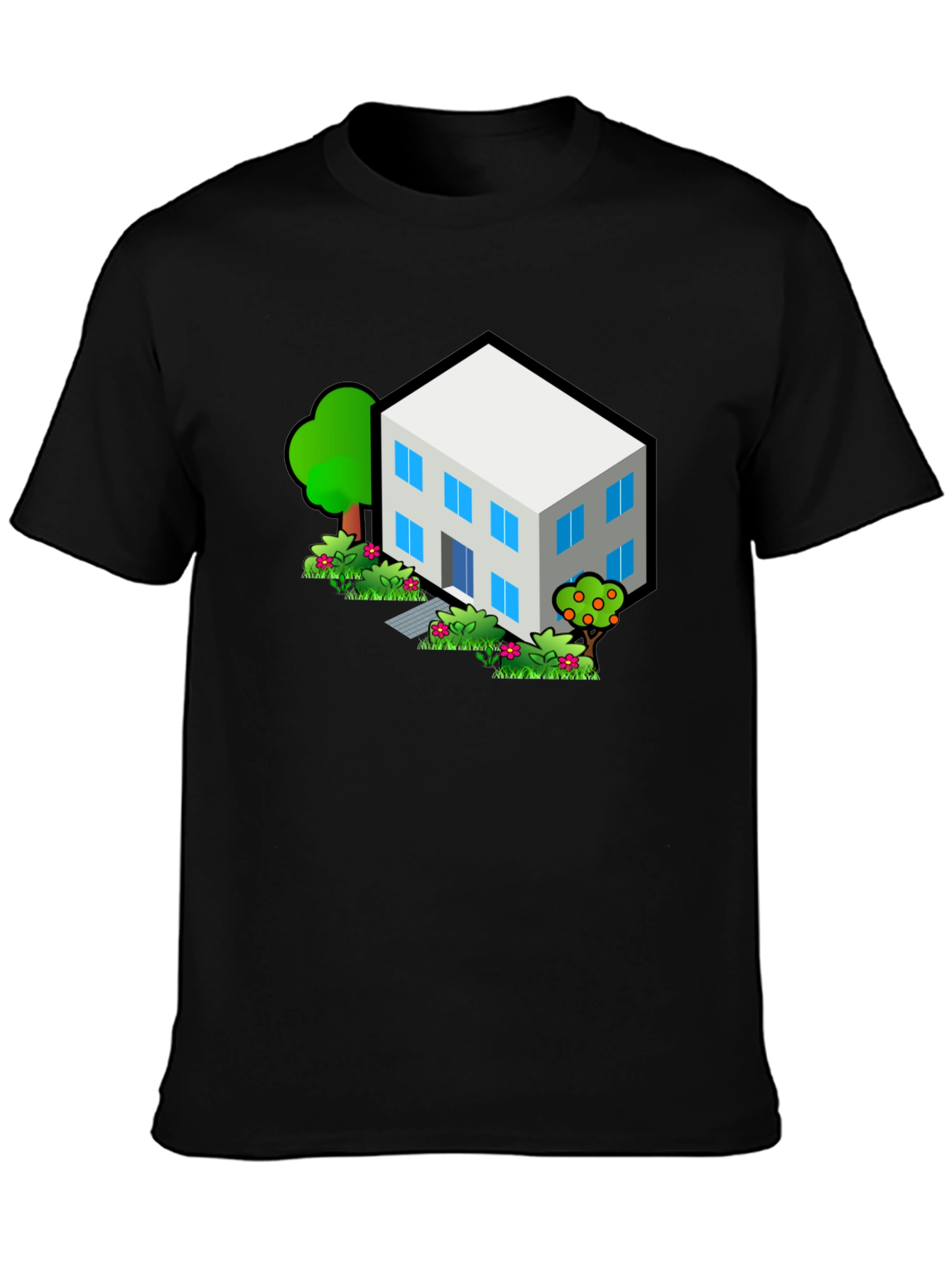 Isometric House T-Shirt - Black Cotton Tee