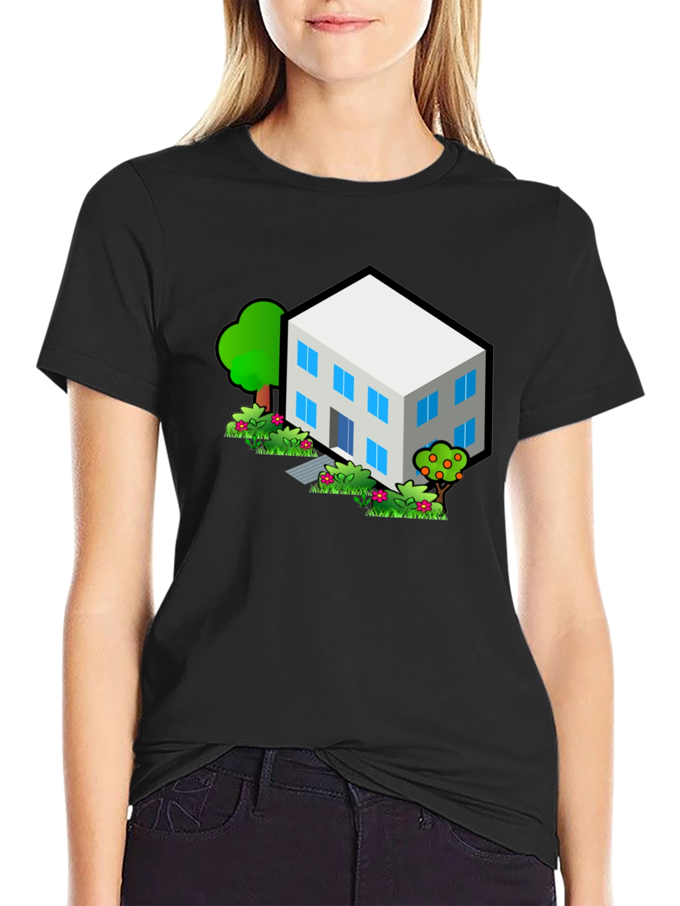 Isometric House T-Shirt - Black Cotton Tee