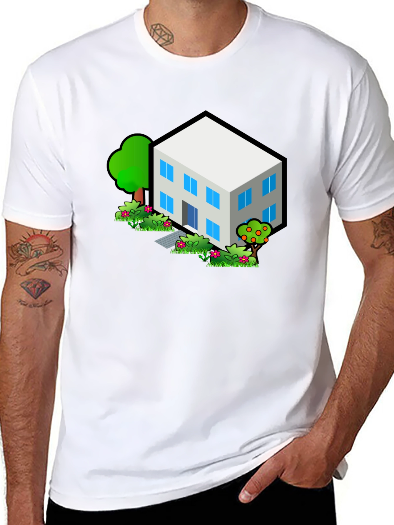 Isometric House T-Shirt - Black Cotton Tee