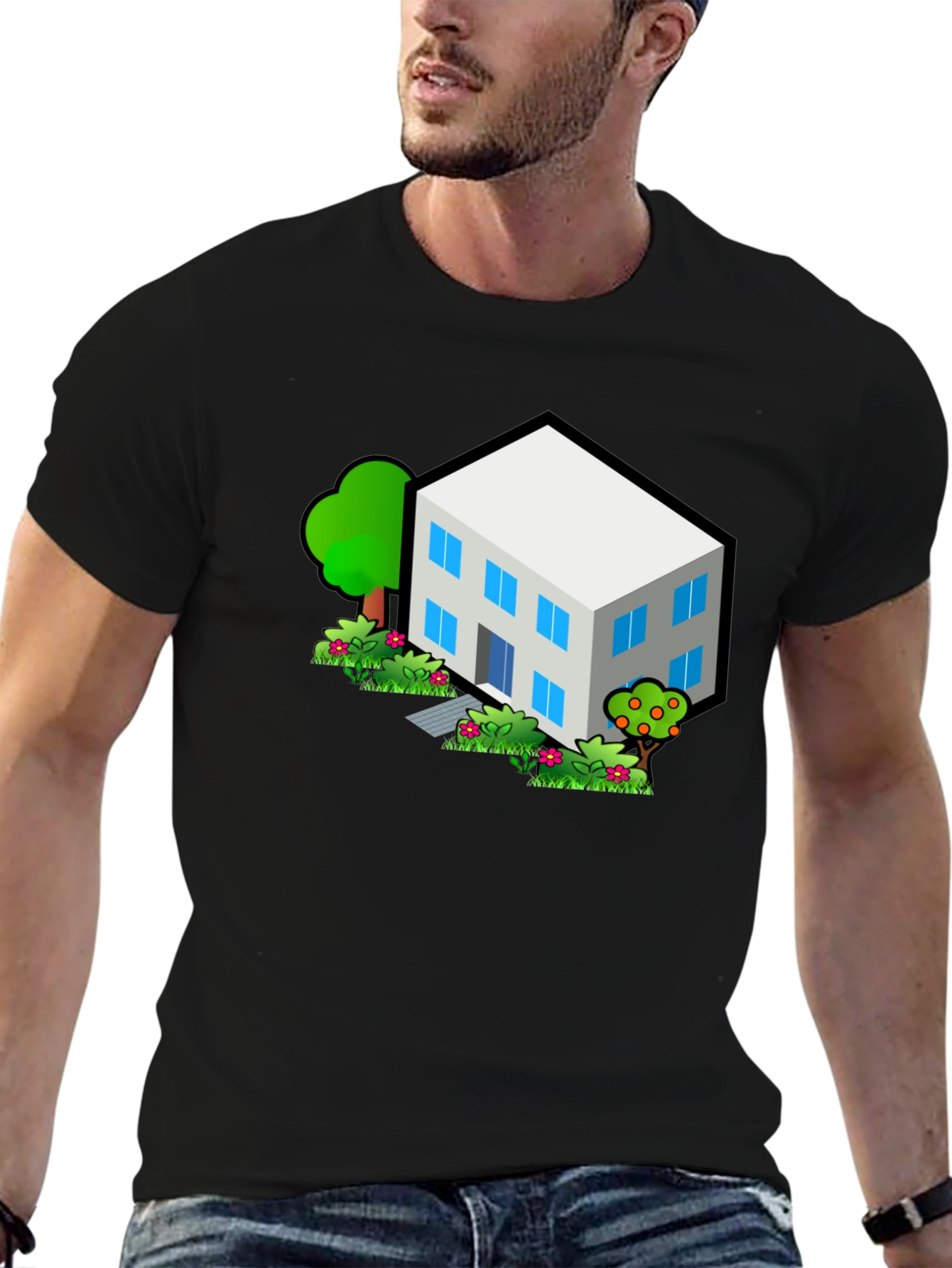 Isometric House T-Shirt - Black Cotton Tee