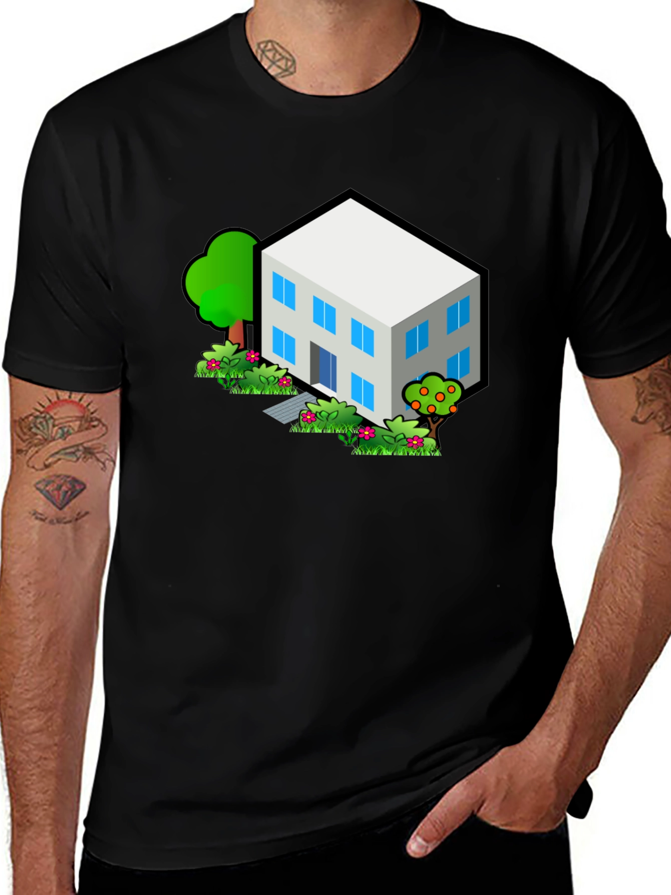 Isometric House T-Shirt - Black Cotton Tee