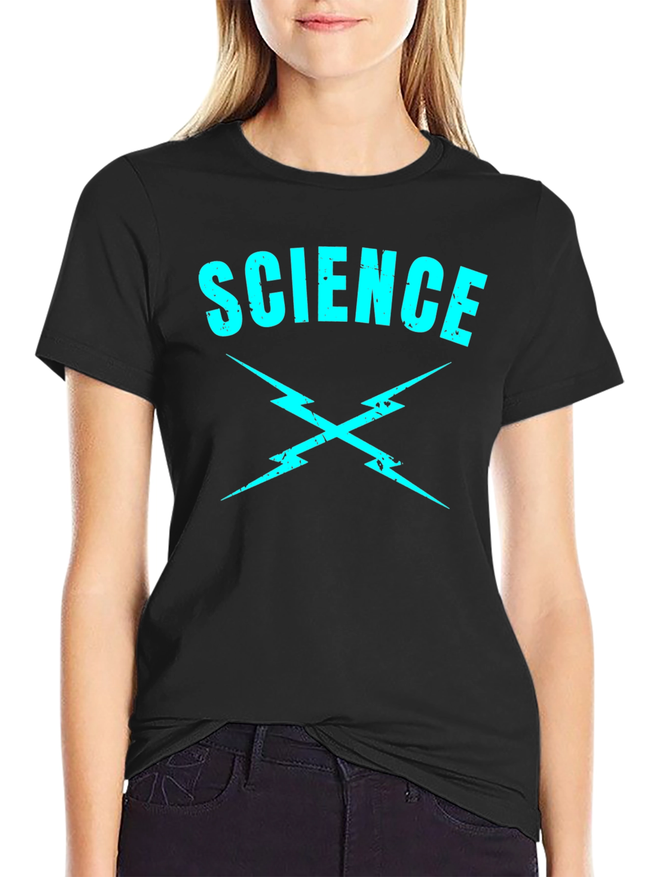 Science T-Shirt - Crossed Lightning Bolts - Black