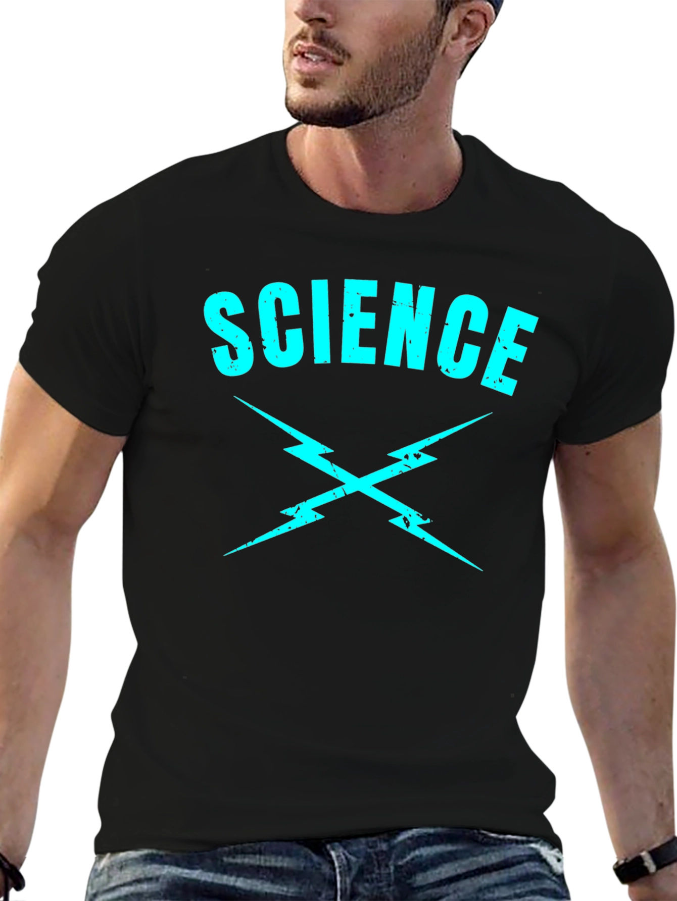 Science T-Shirt - Crossed Lightning Bolts - Black