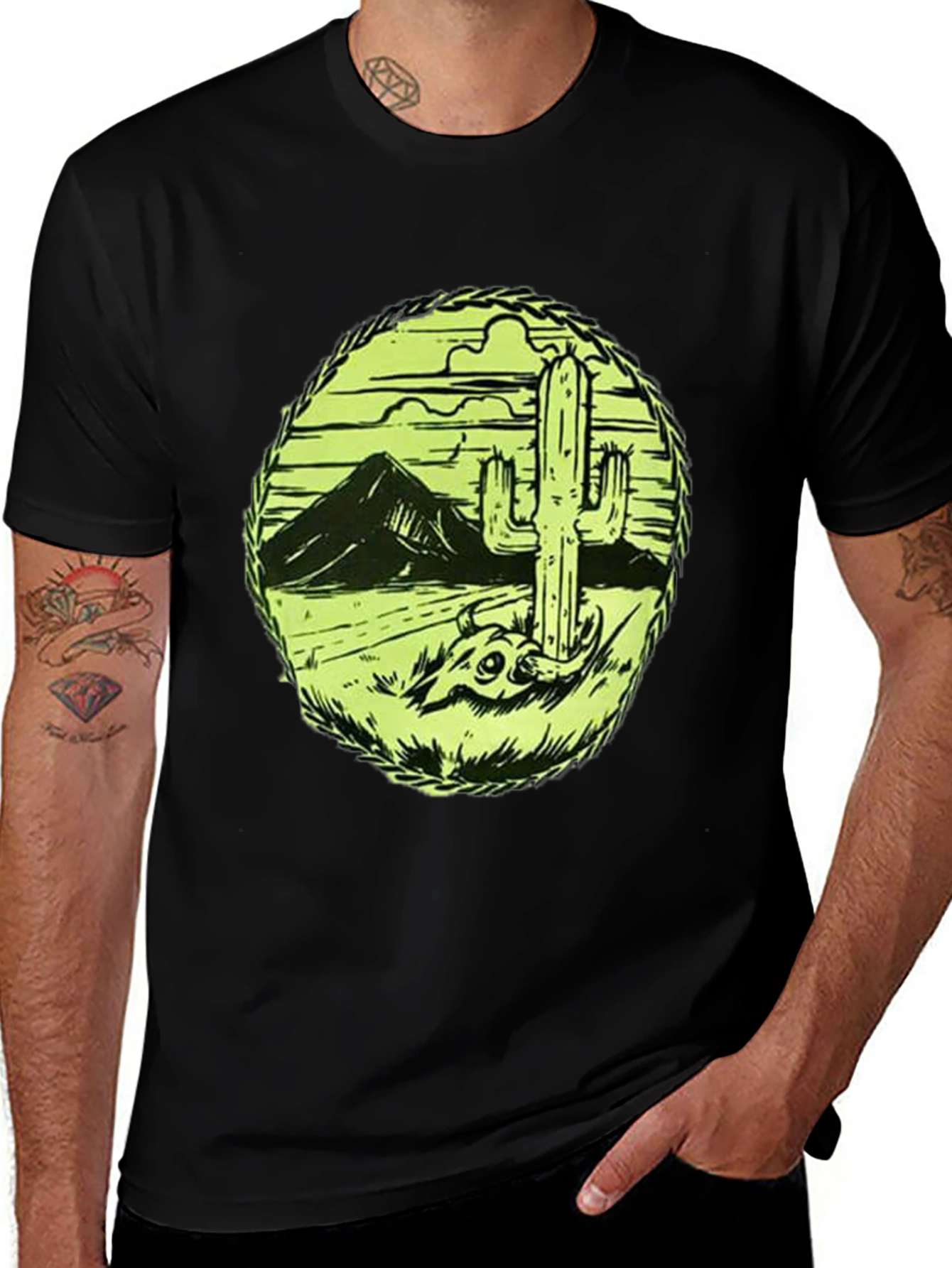 Desert Cactus Graphic Tee - Black Cotton T-Shirt