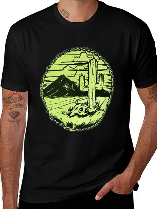 Desert Cactus Graphic Tee - Black Cotton T-Shirt