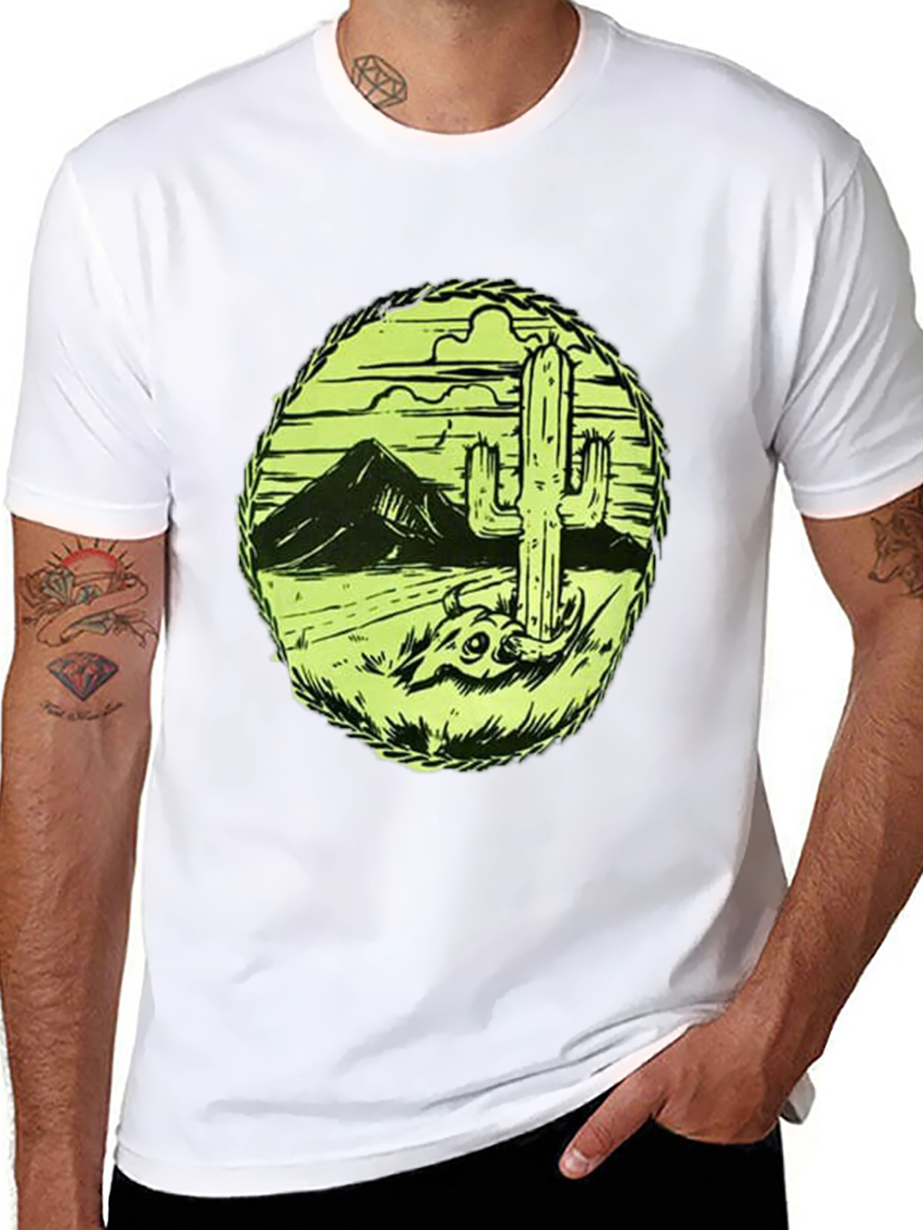 Desert Cactus Graphic Tee - Black Cotton T-Shirt