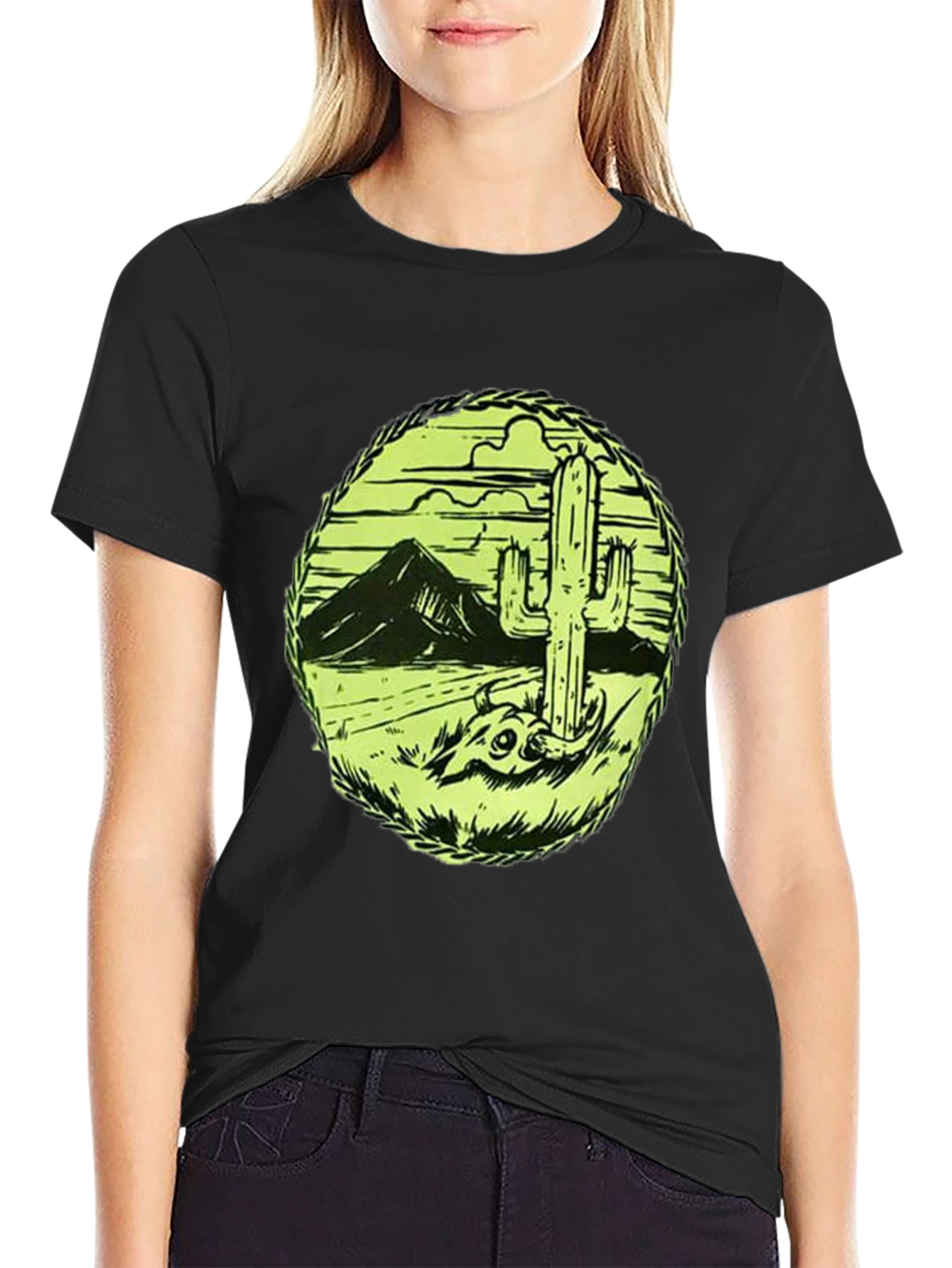 Desert Cactus Graphic Tee - Black Cotton T-Shirt