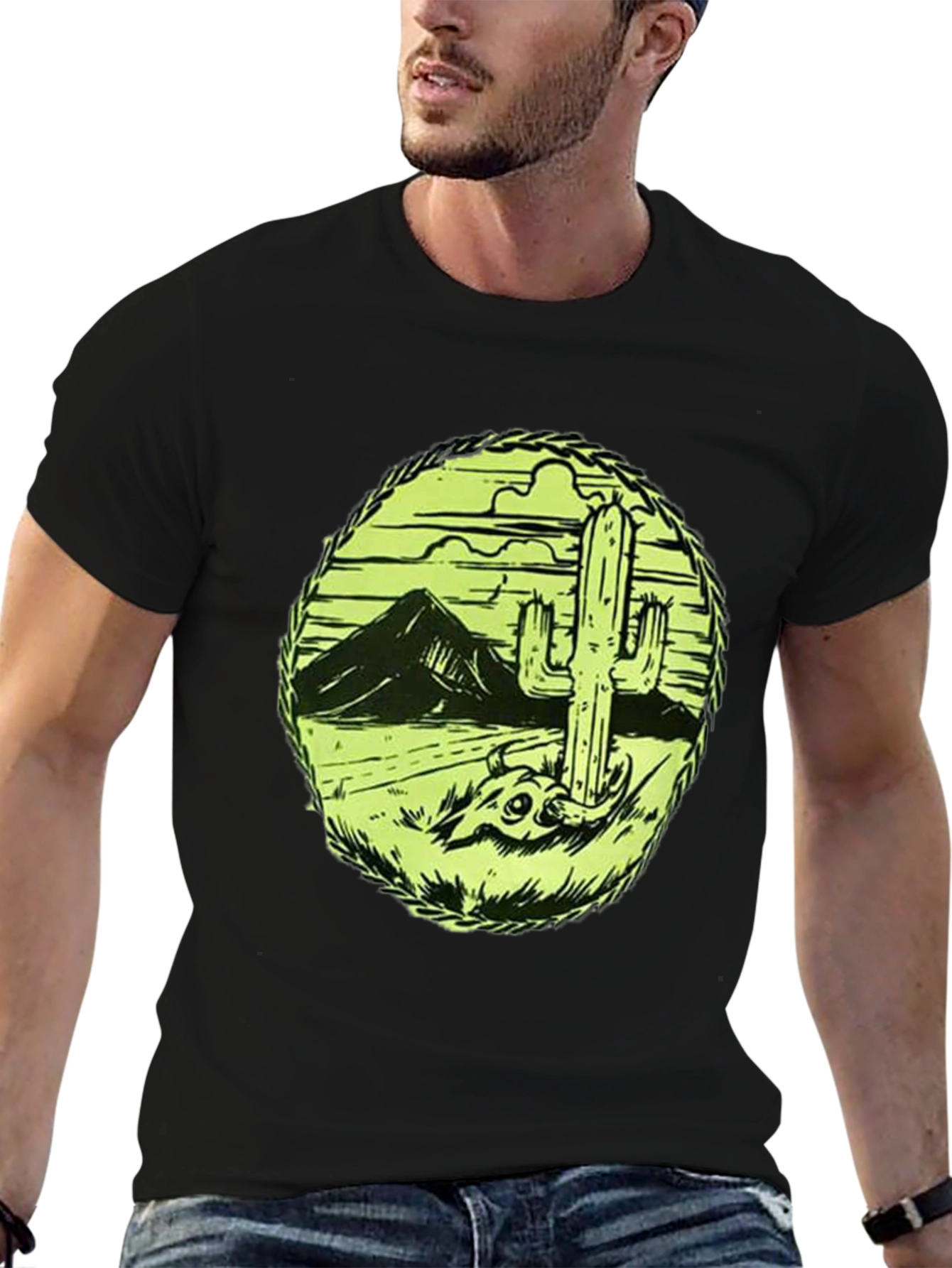 Desert Cactus Graphic Tee - Black Cotton T-Shirt