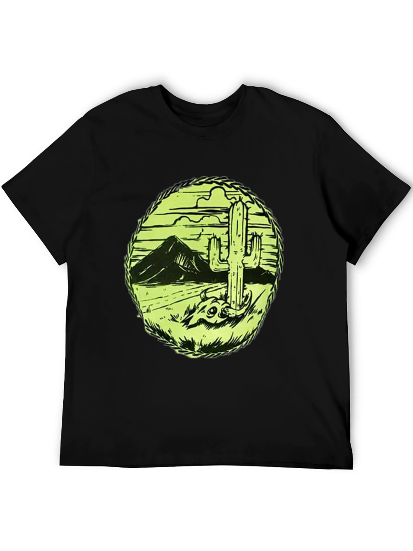 Desert Cactus Graphic Tee - Black Cotton T-Shirt