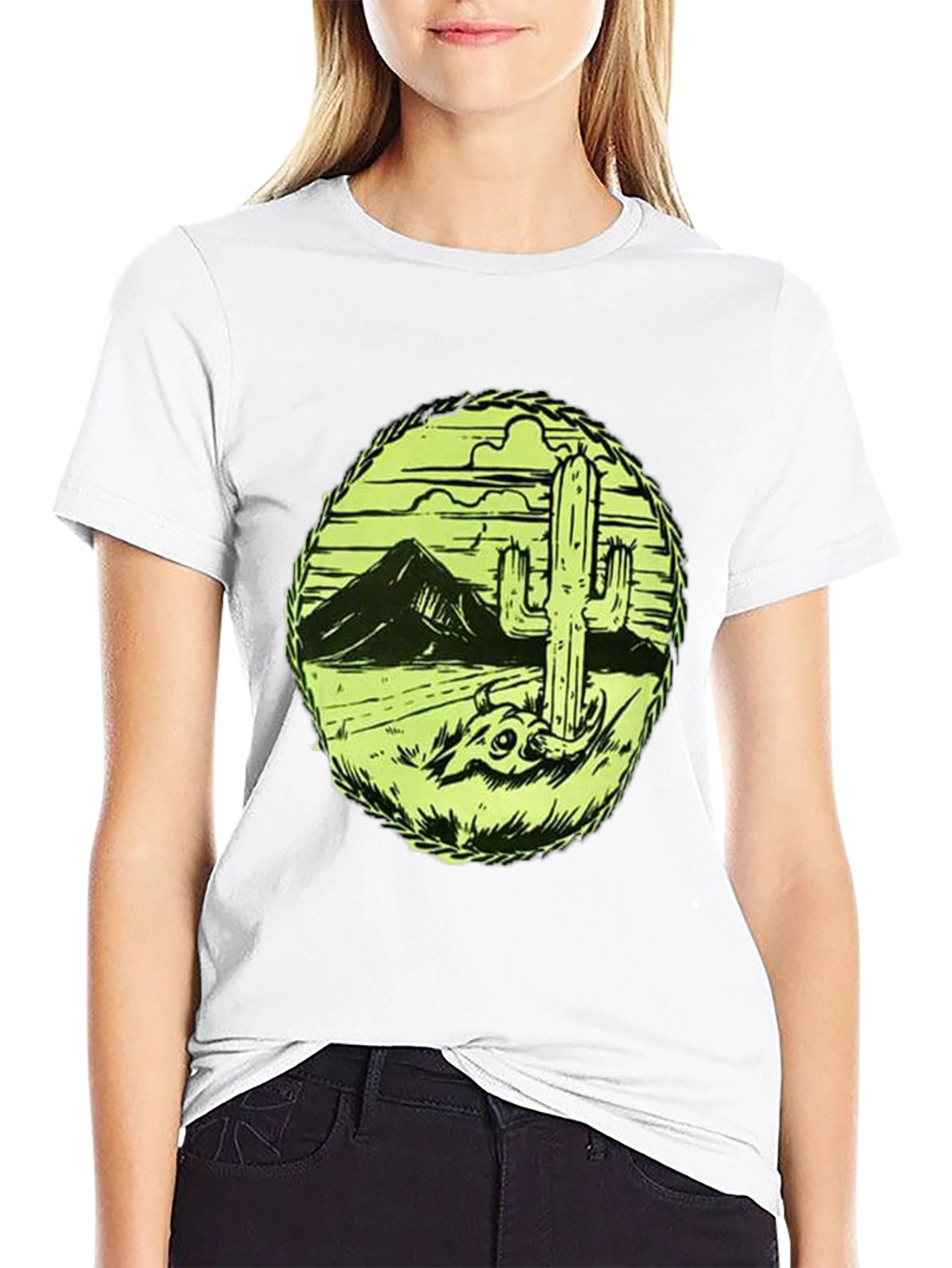 Desert Cactus Graphic Tee - Black Cotton T-Shirt