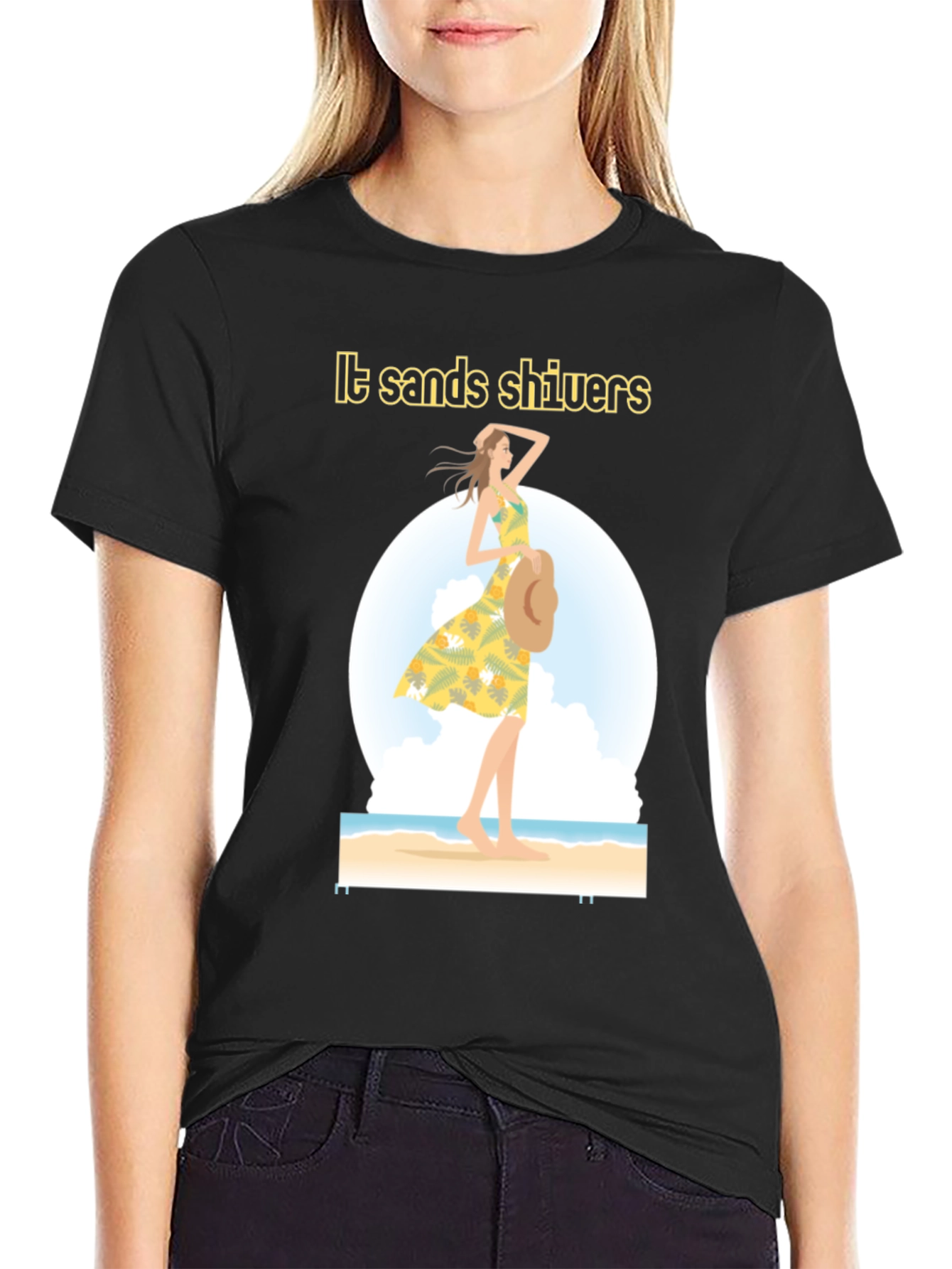 Stylish Black Beach Vibes Graphic T-Shirt