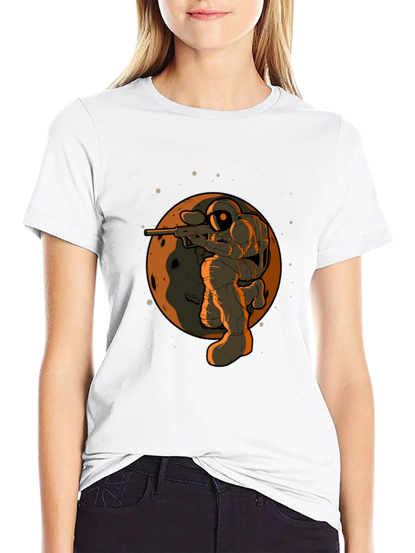 Astronaut Sniper Graphic Tee - Black Cotton T-Shirt