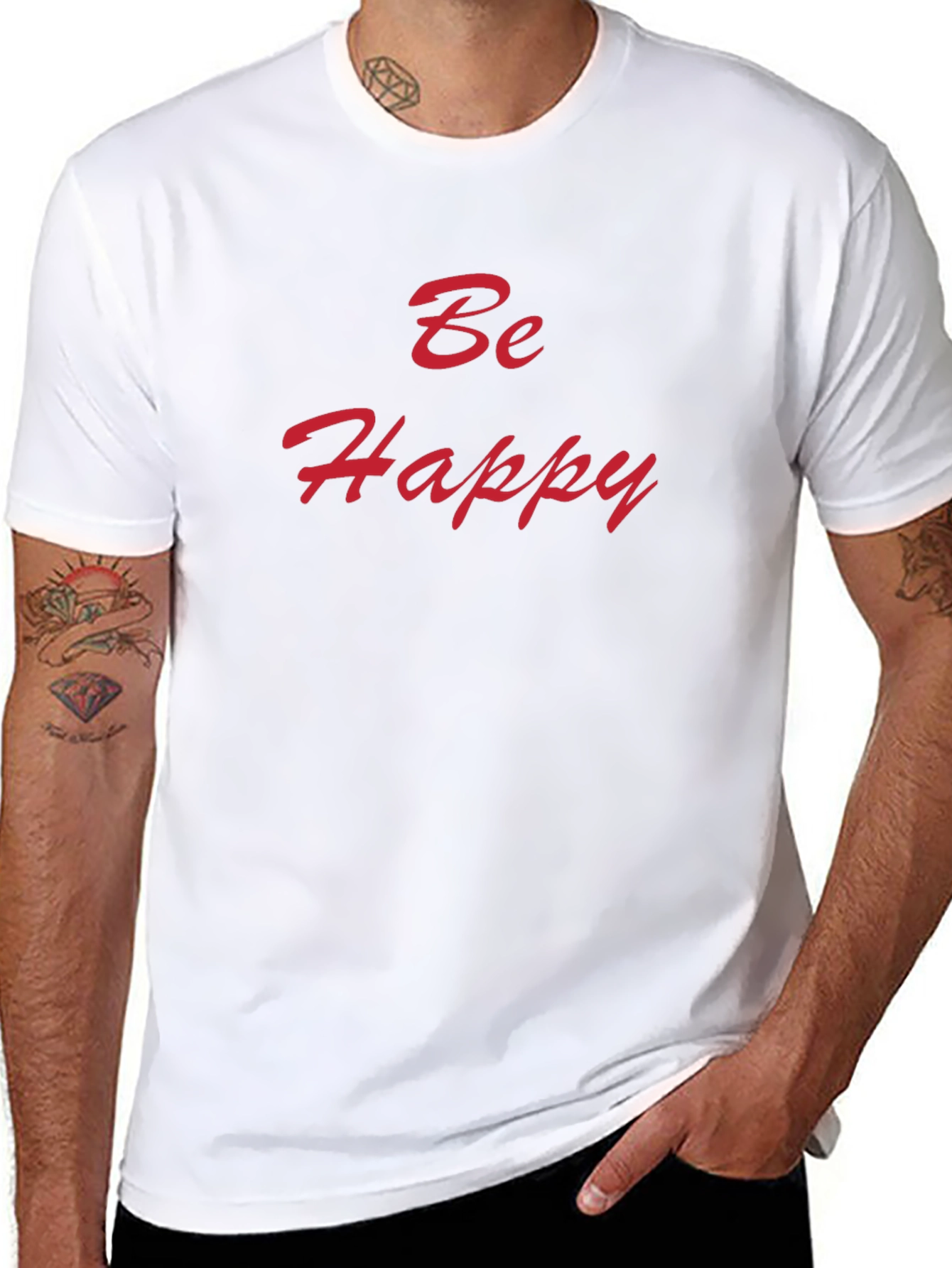 Be Happy Black Cotton Tee - Stylish Graphic T-Shirt