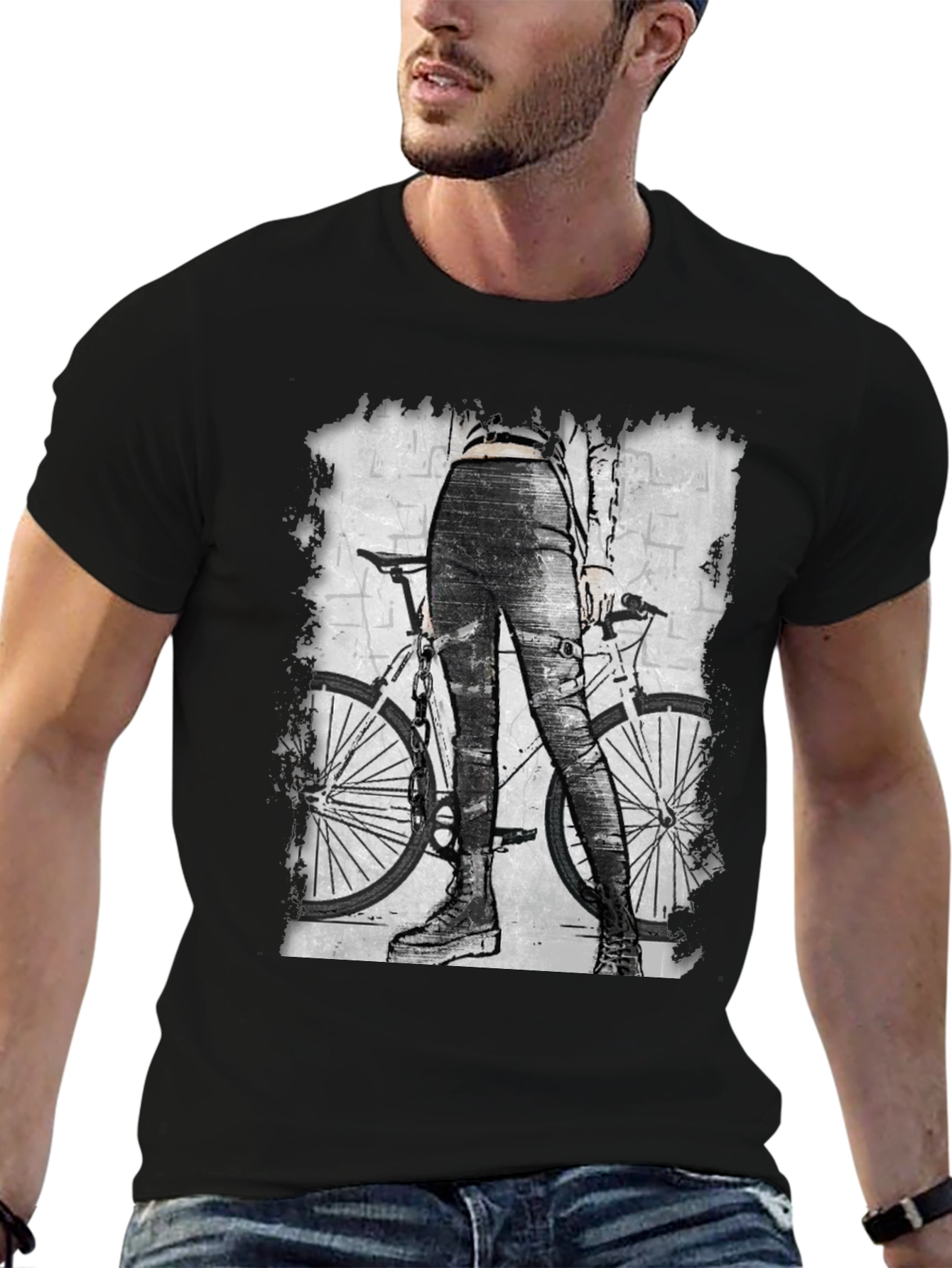 Black T-Shirt with Bike Graphic