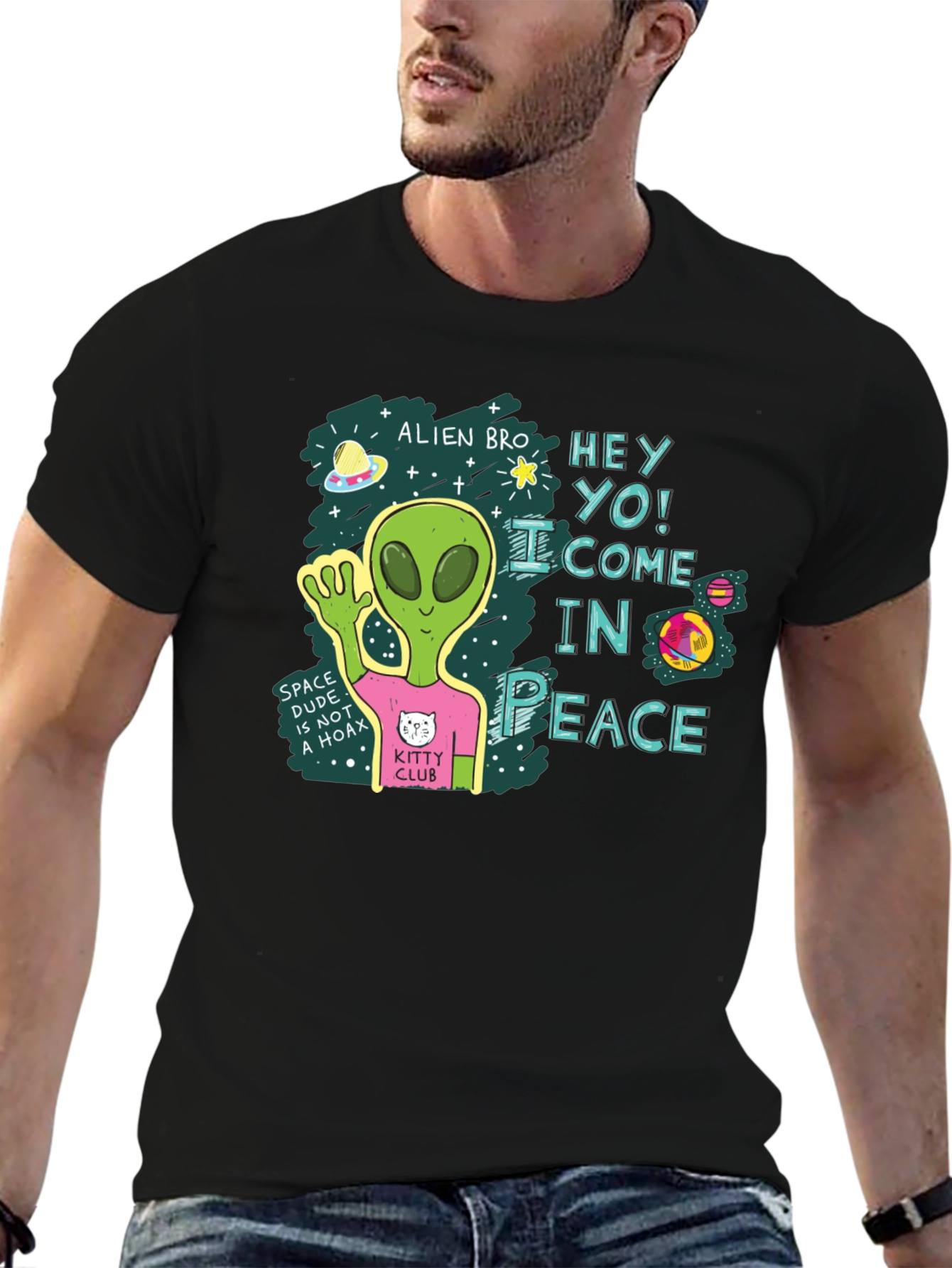 Alien Bro Come in Peace Graphic T-Shirt