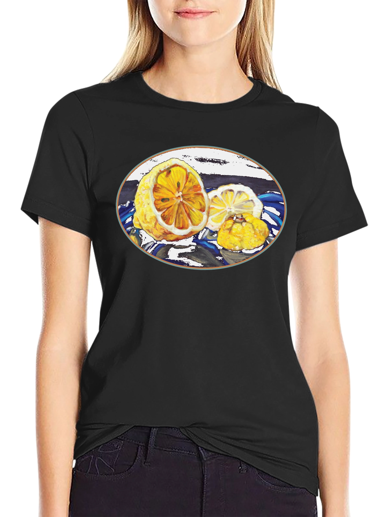 Lemon Print Black Tee