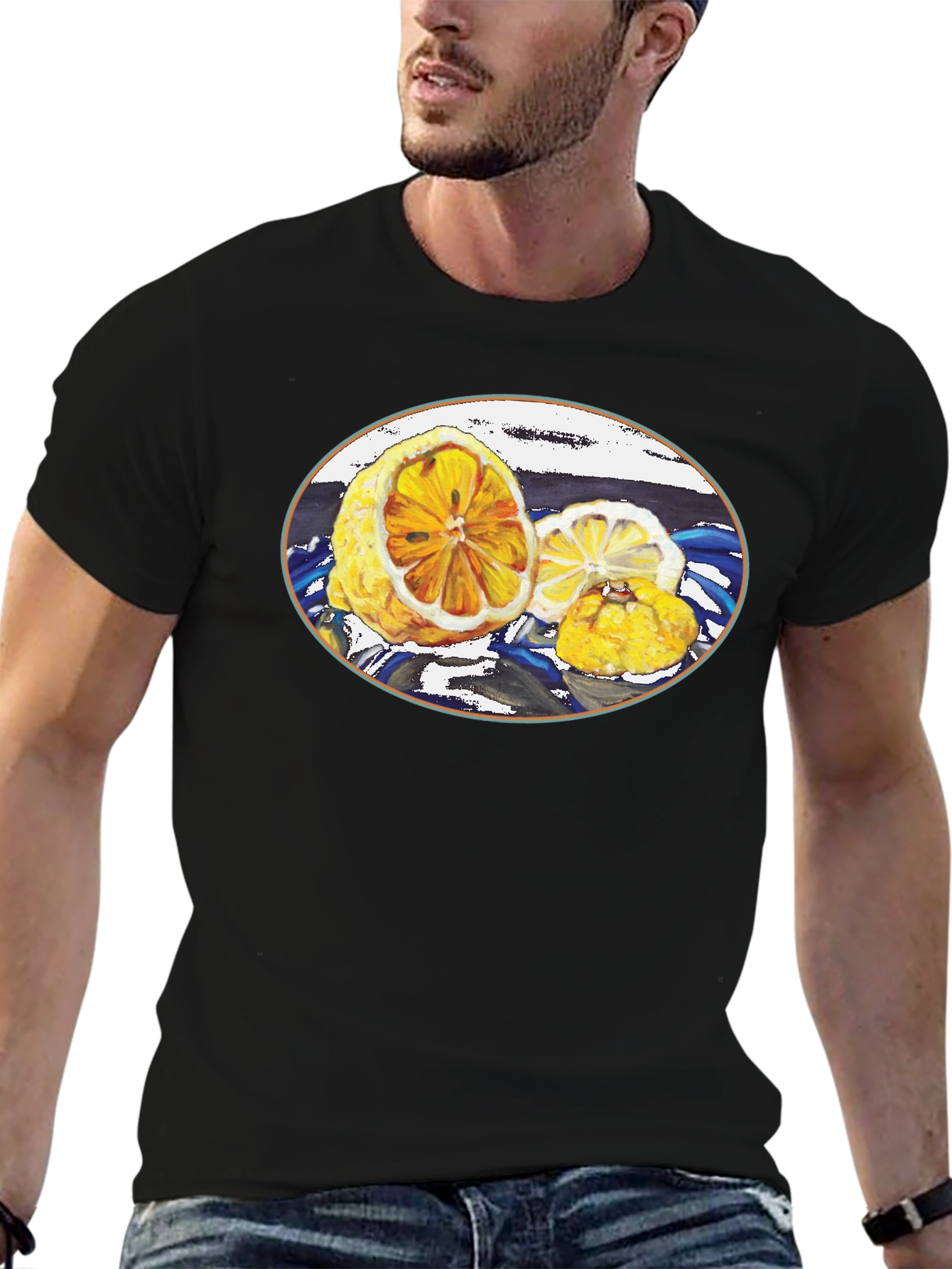 Lemon Print Black Tee