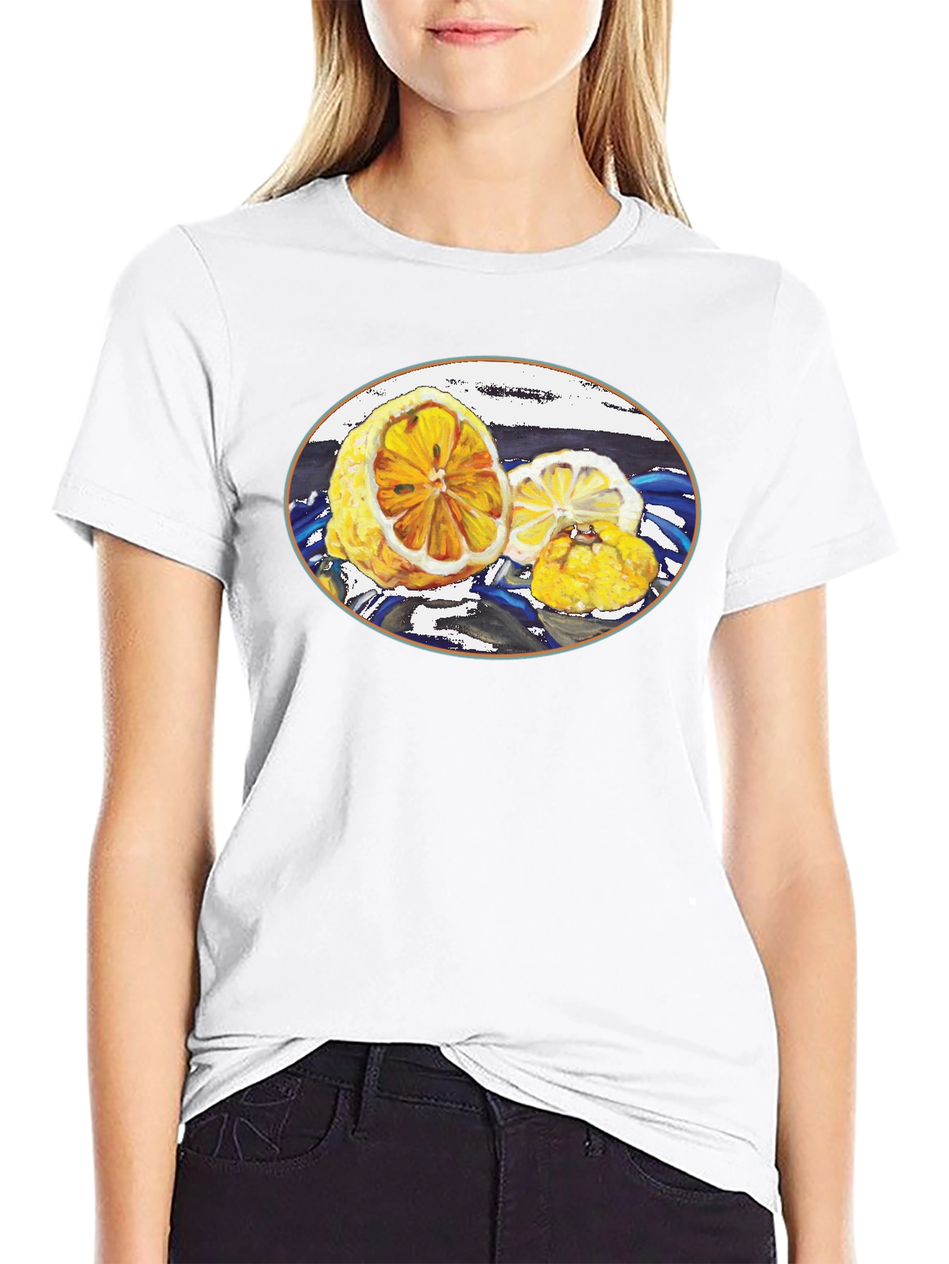 Lemon Print Black Tee