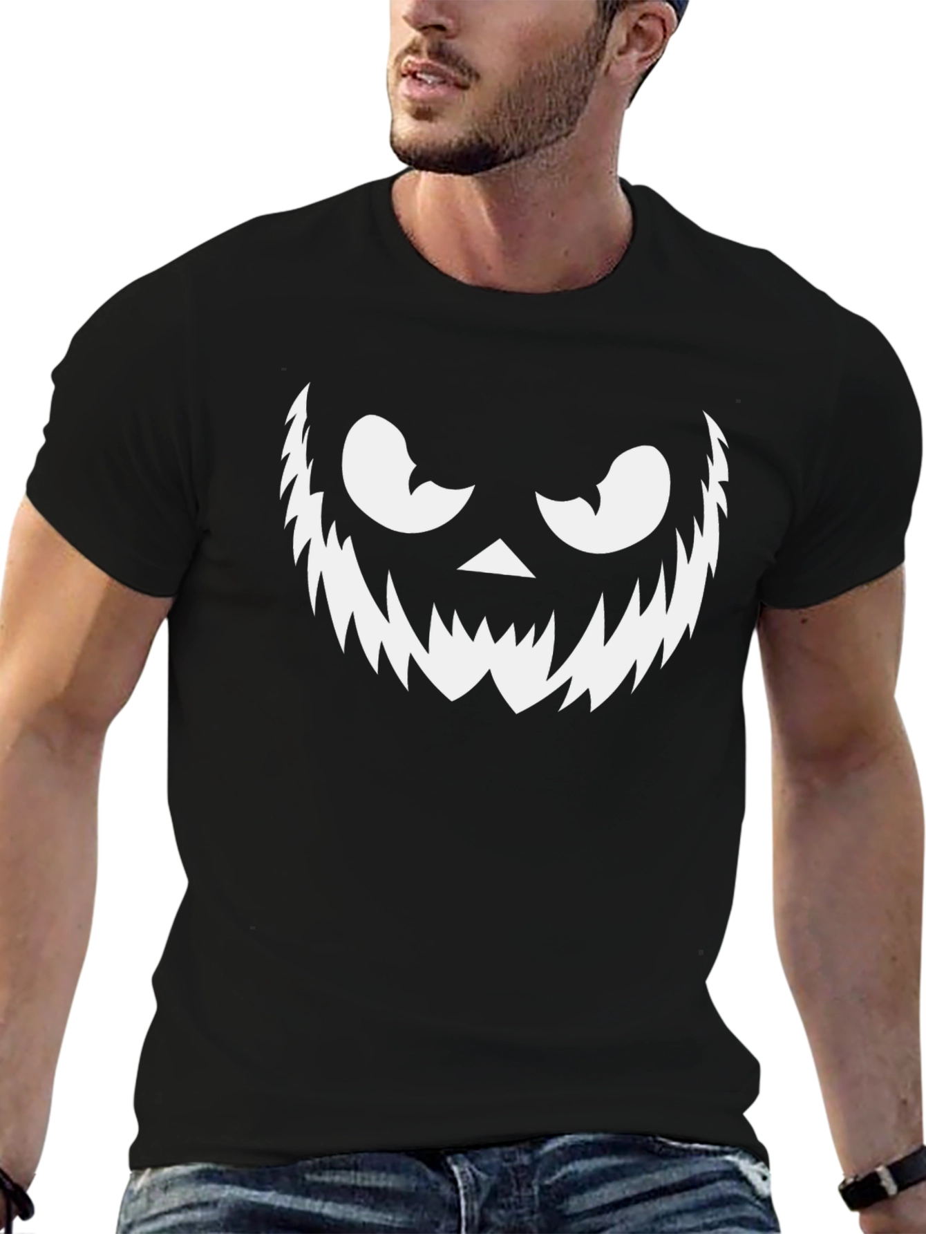 Mens Halloween T-Shirt with Spooky Pumpkin Face Graphic