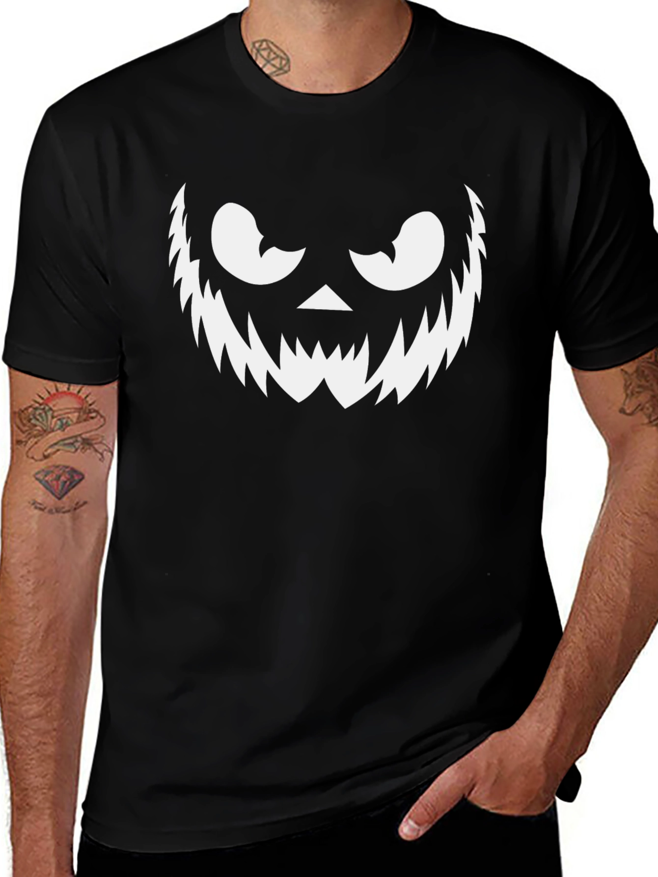Mens Halloween T-Shirt with Spooky Pumpkin Face Graphic