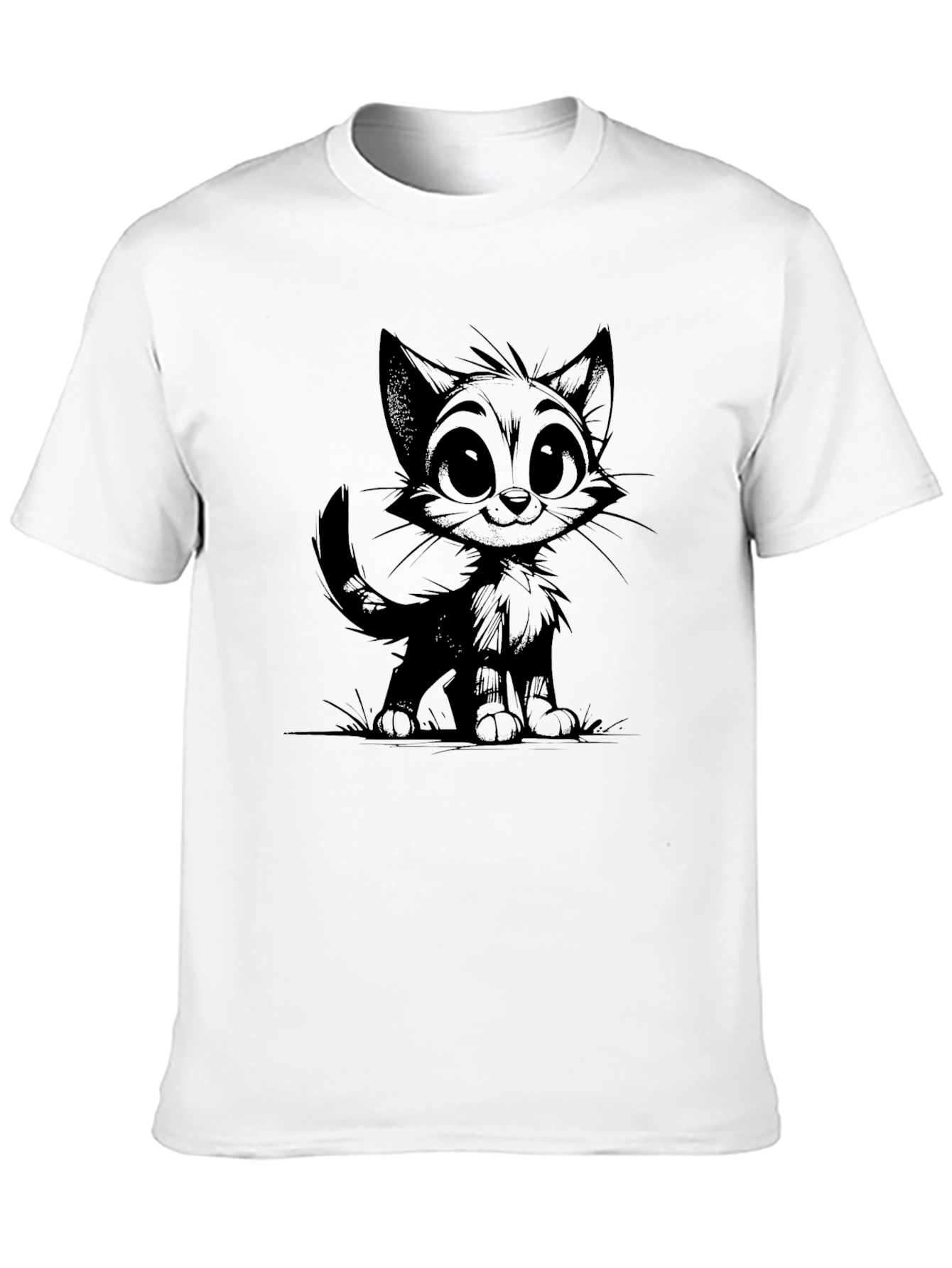 Cartoon Cat Graphic Tee - Mens Black T-Shirt