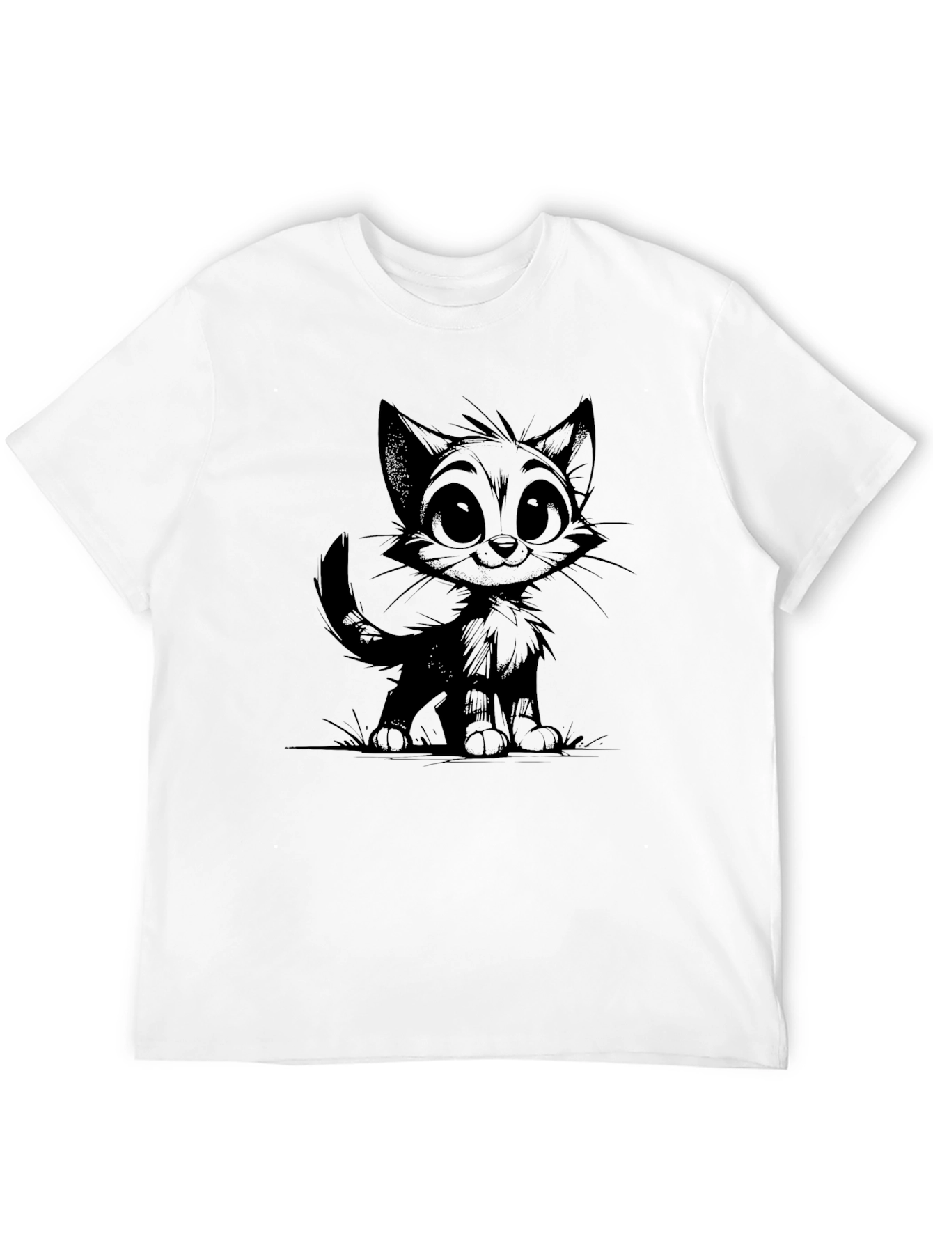 Cartoon Cat Graphic Tee - Mens Black T-Shirt