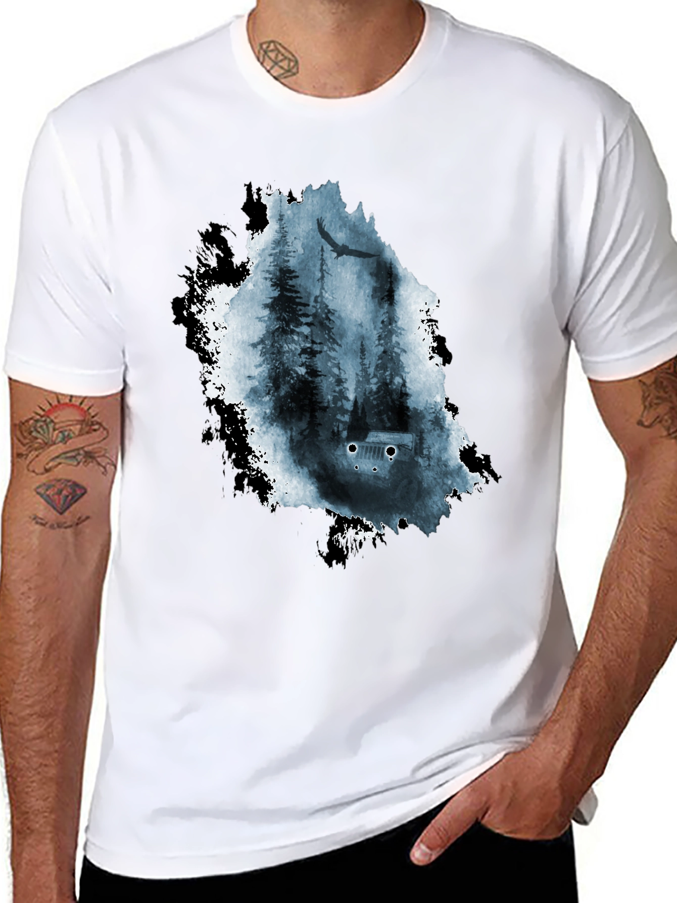 Nature Scene Graphic Tee - Black
