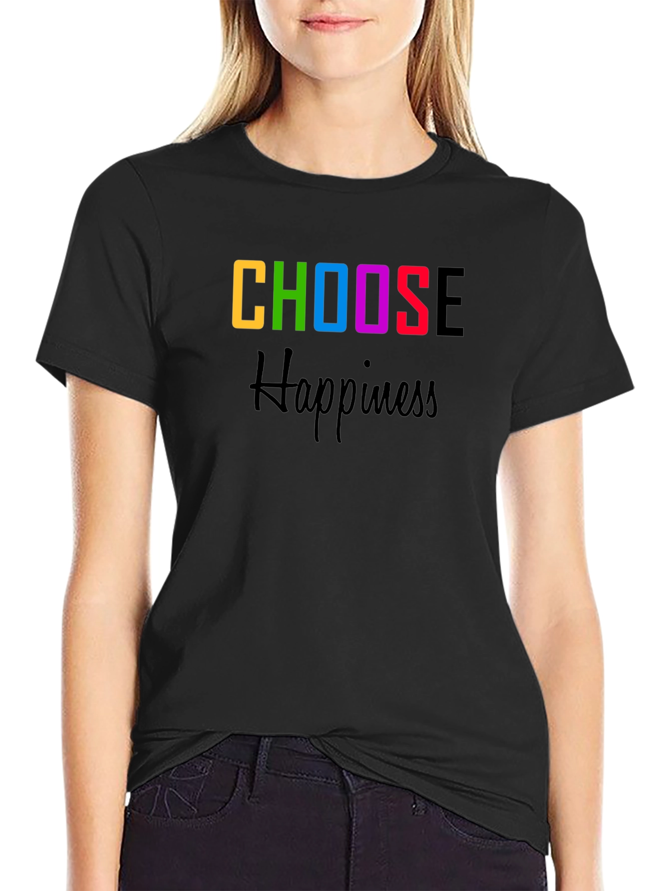 Choose Happiness Graphic Tee - Black Cotton Blend