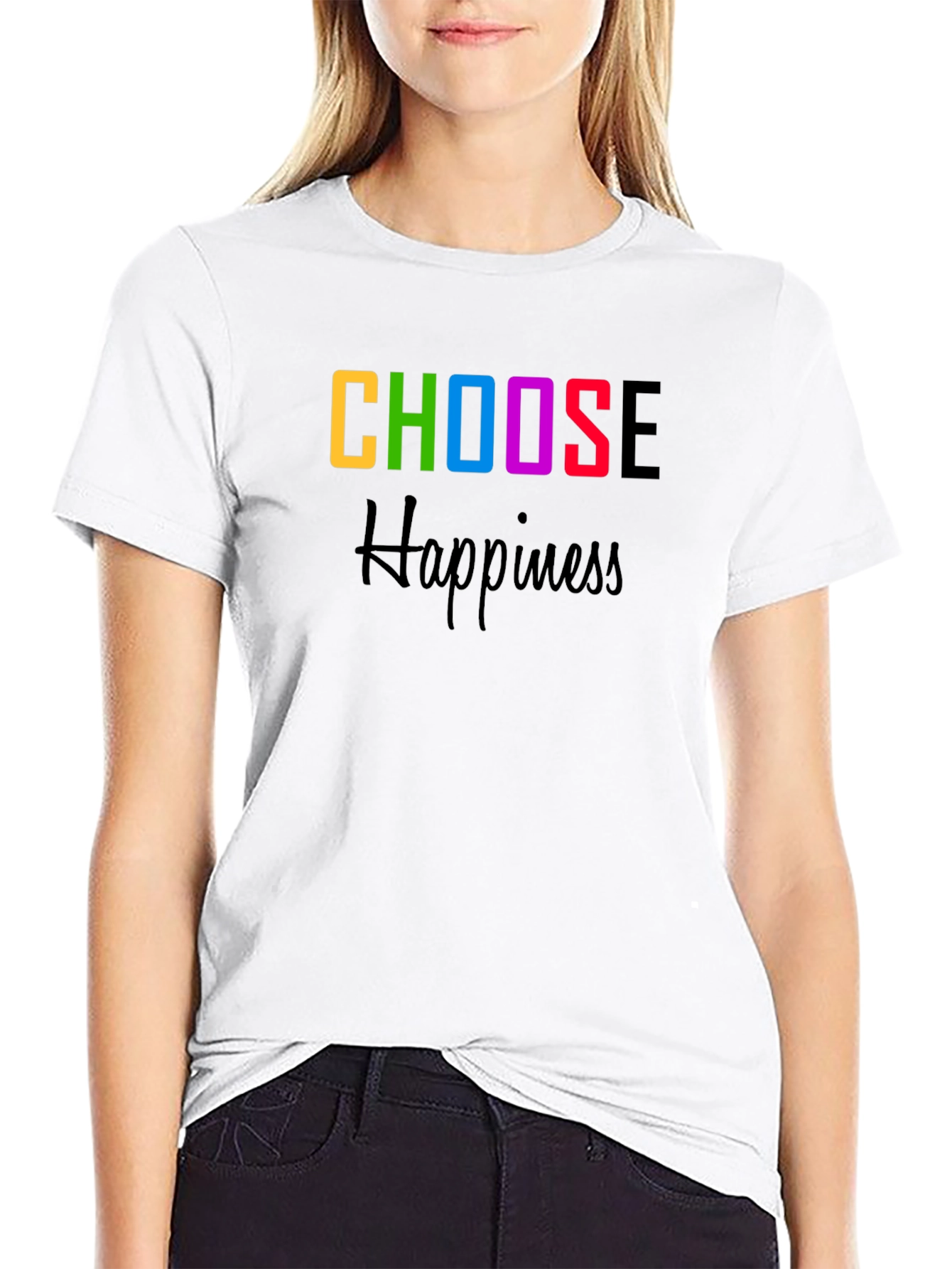 Choose Happiness Graphic Tee - Black Cotton Blend